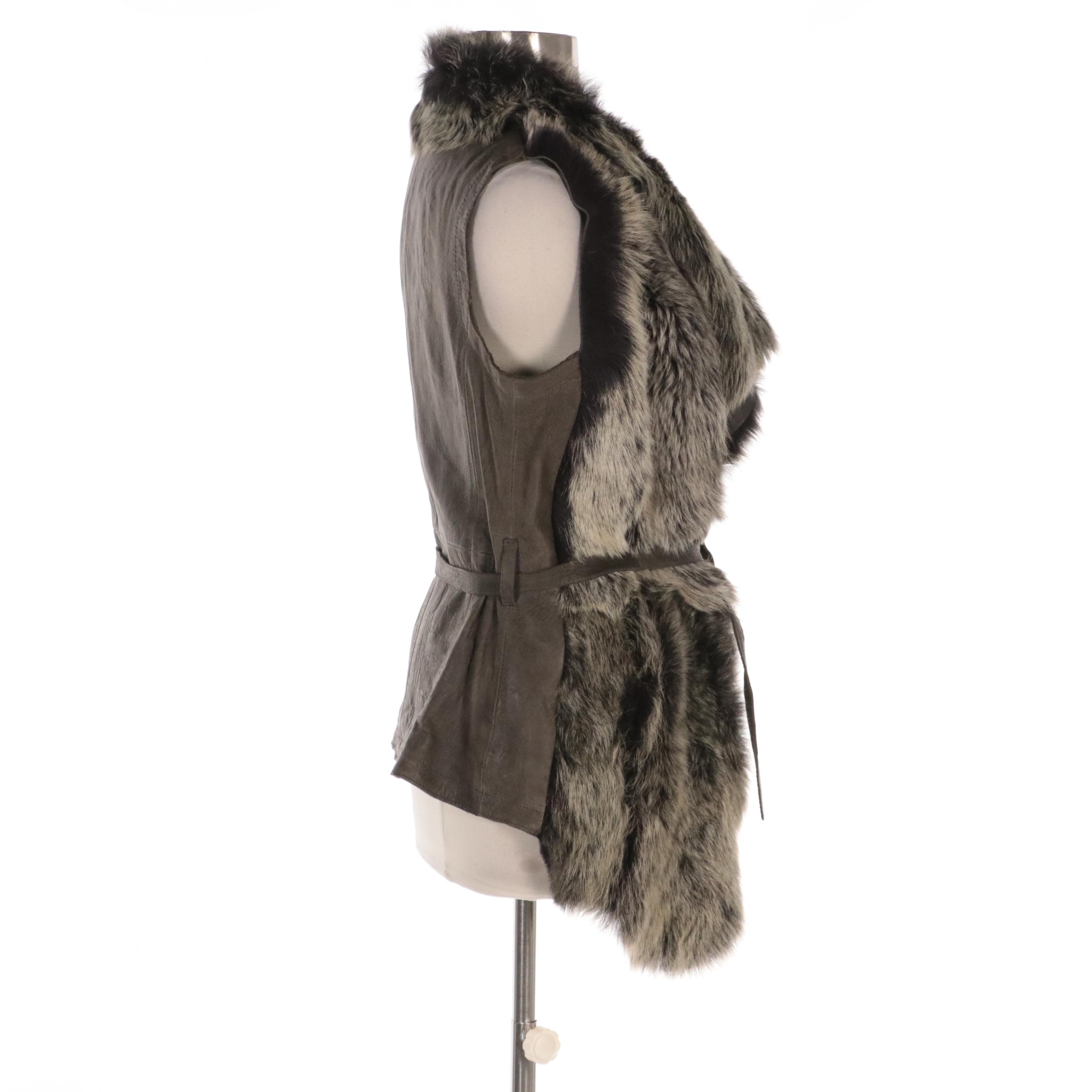 34White Vest in Goat Fur and Leather