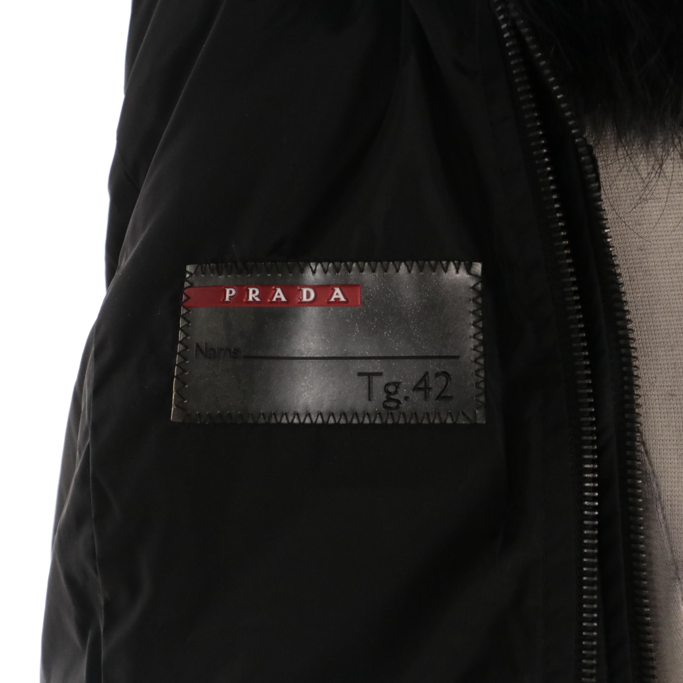 Prada Sport Nylon Blend Zip Jacket with Finn Raccoon Fur and Corduroy Trim