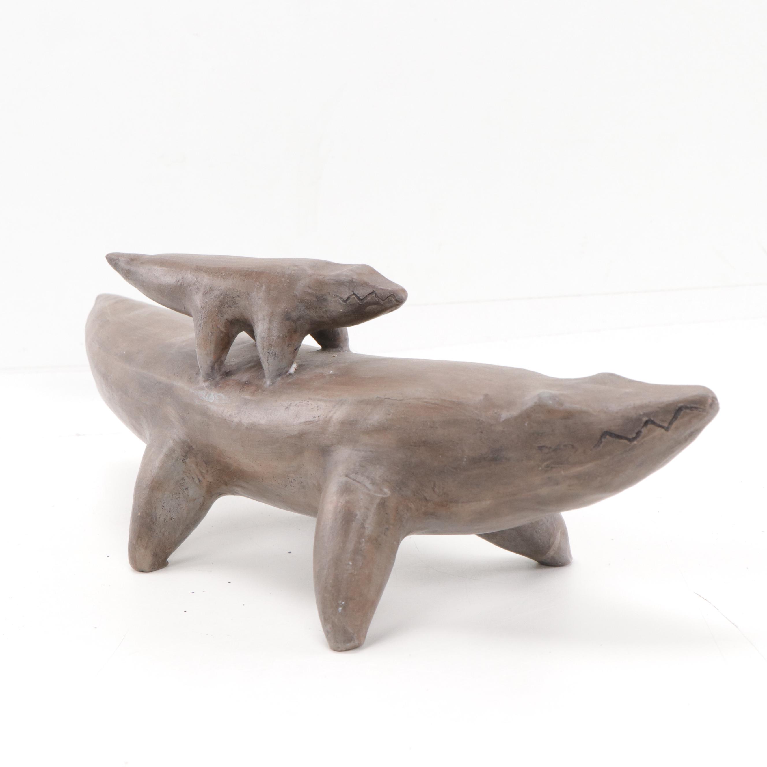 Hand-built Ceramic Sculpture of Stacked Abstract Animals, 1995