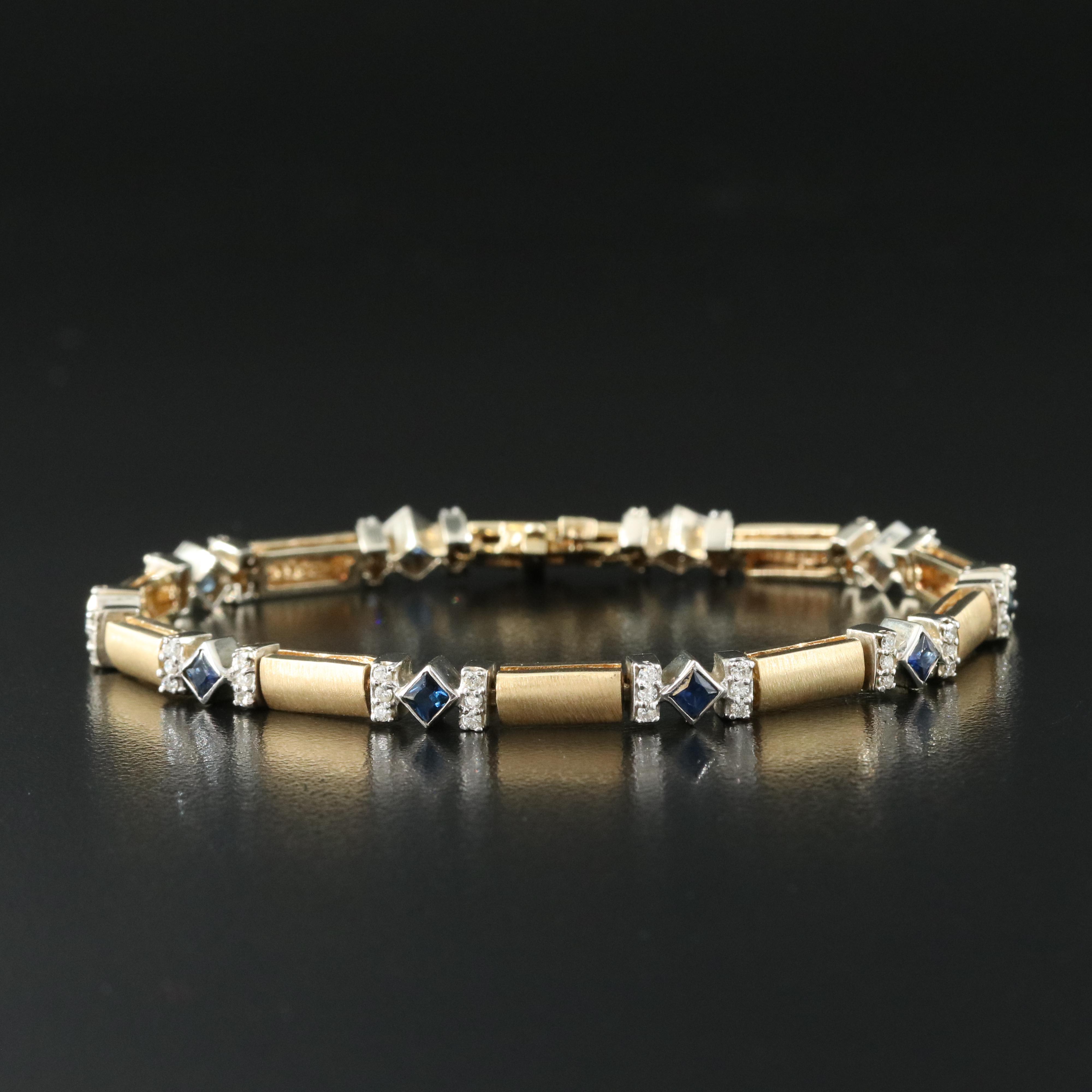 14K Sapphire and 1.26 CTW Diamond Bar Link Bracelet
