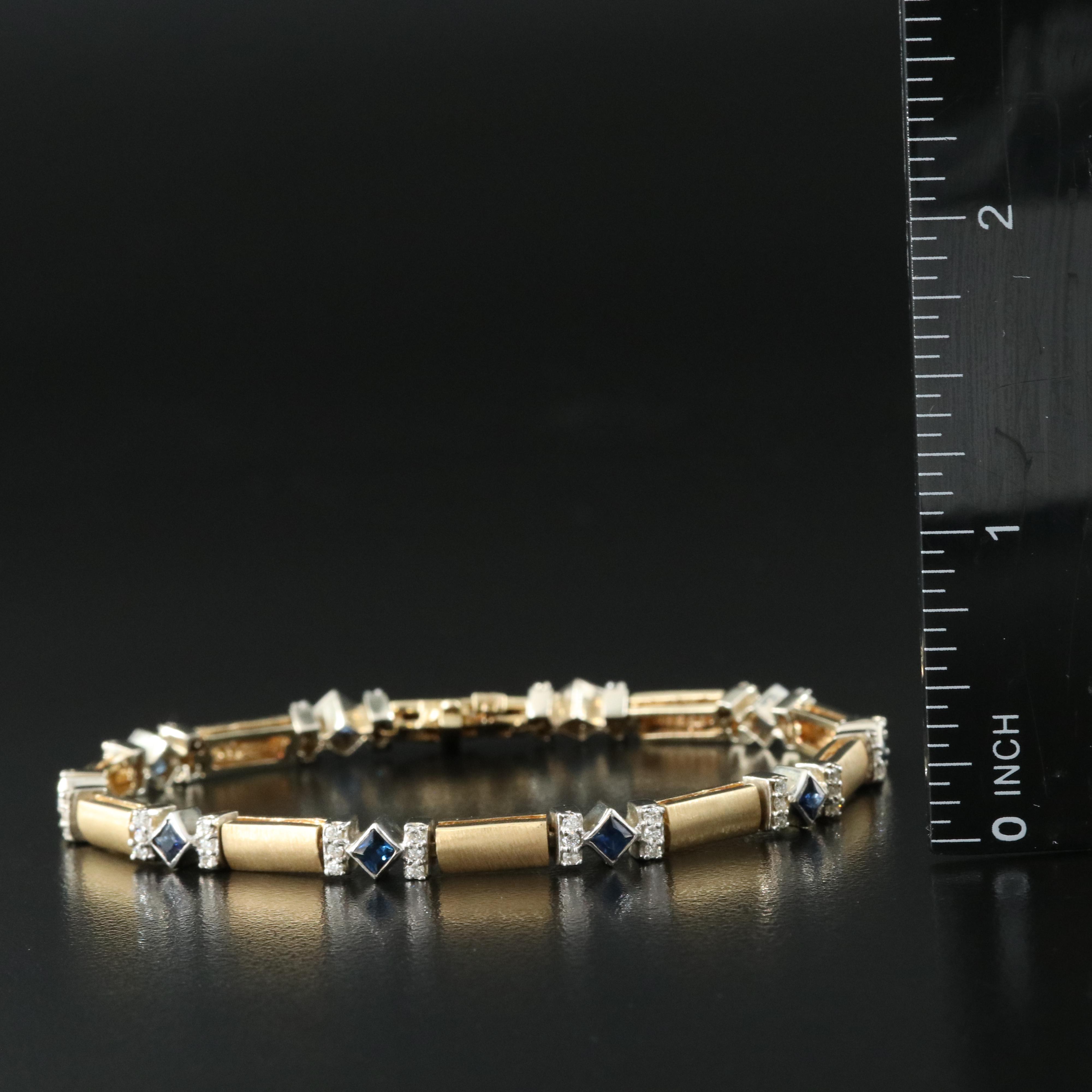 14K Sapphire and 1.26 CTW Diamond Bar Link Bracelet