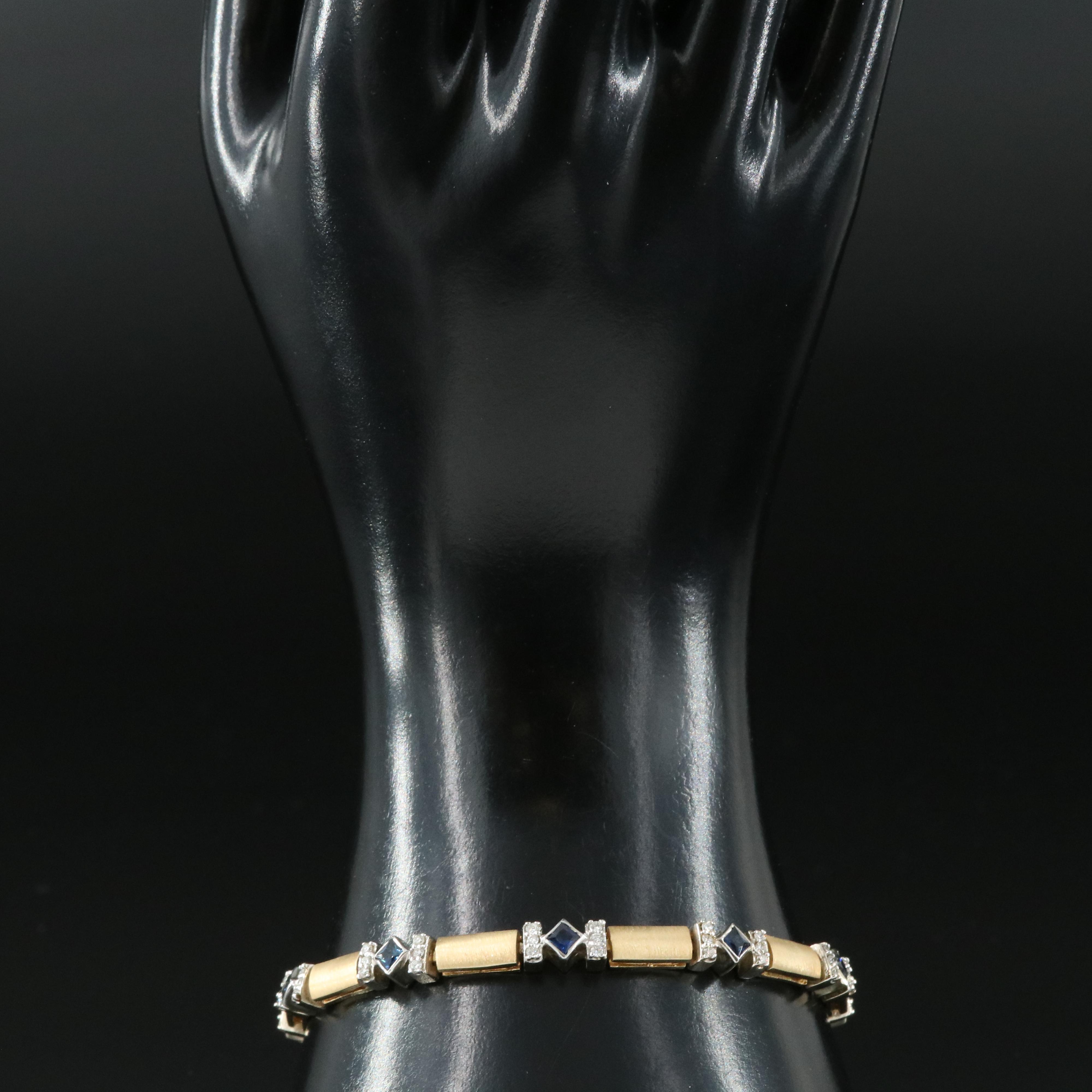14K Sapphire and 1.26 CTW Diamond Bar Link Bracelet