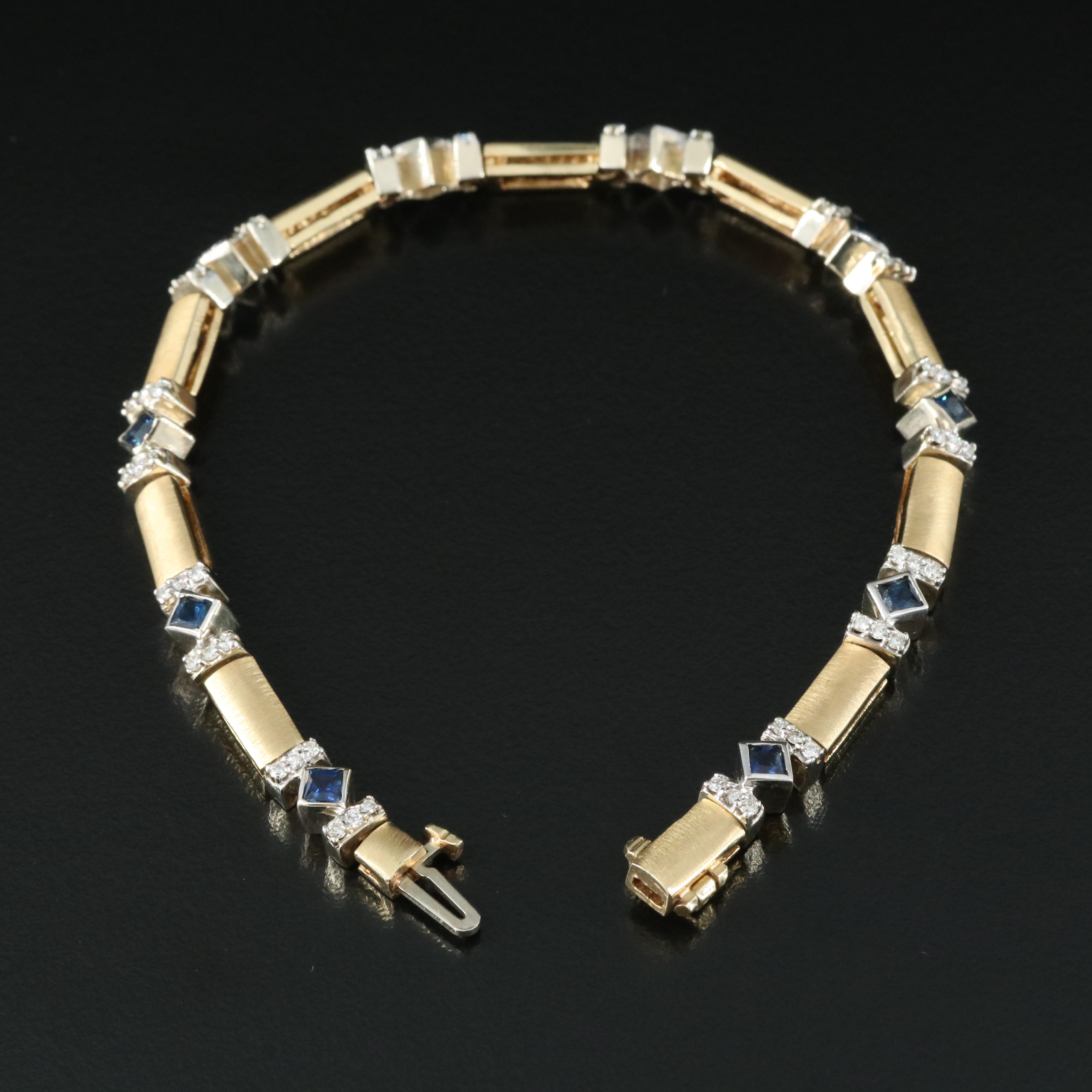 14K Sapphire and 1.26 CTW Diamond Bar Link Bracelet