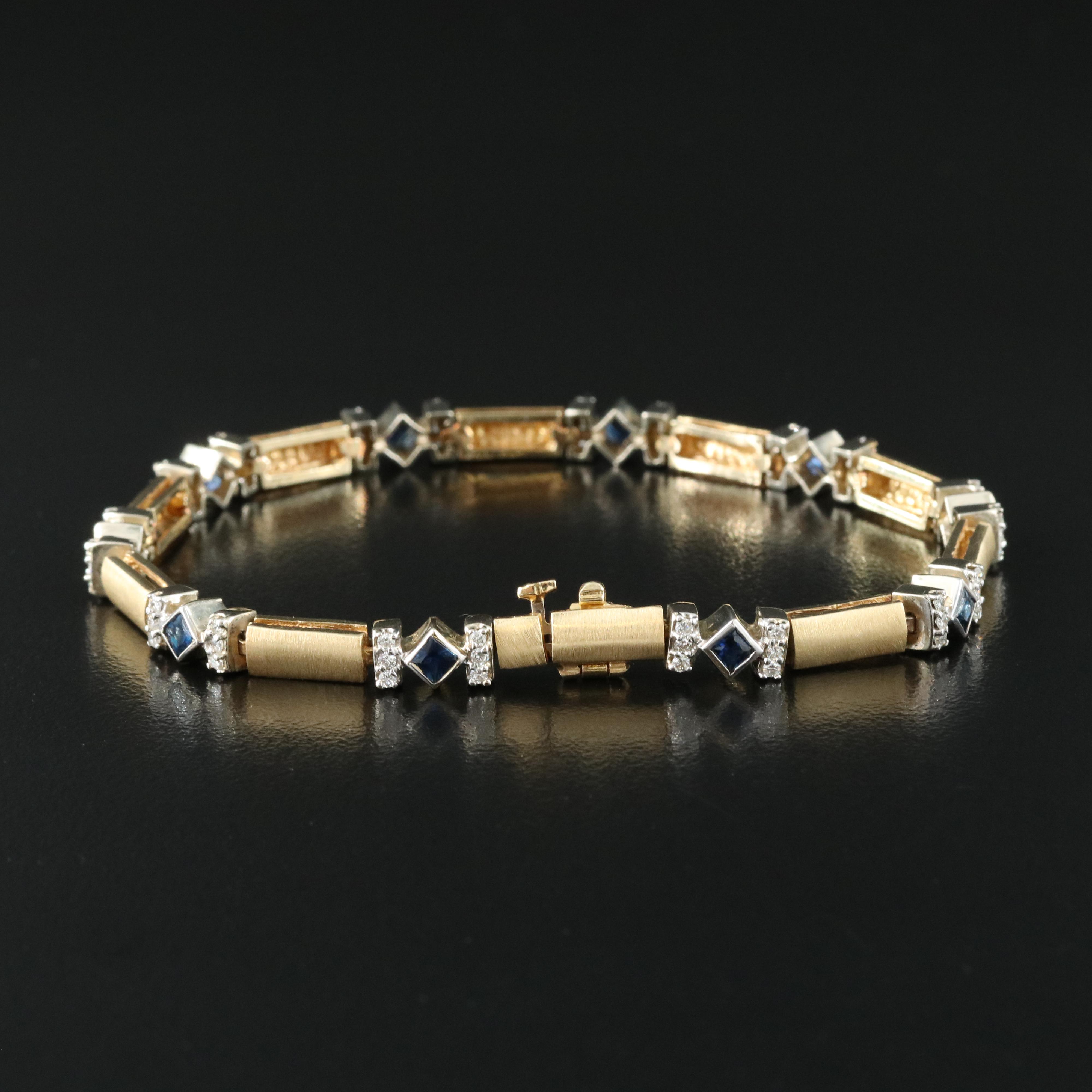 14K Sapphire and 1.26 CTW Diamond Bar Link Bracelet