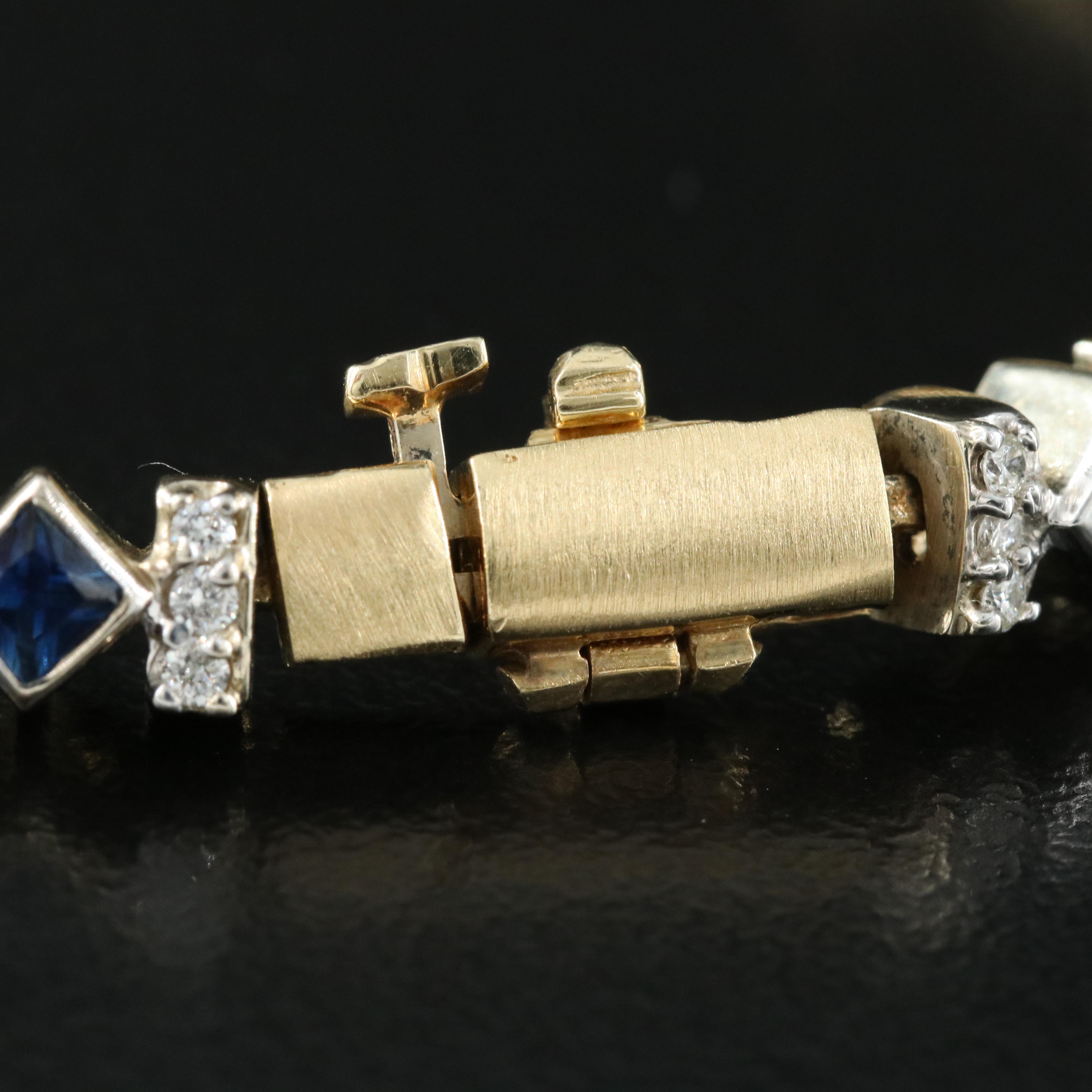 14K Sapphire and 1.26 CTW Diamond Bar Link Bracelet