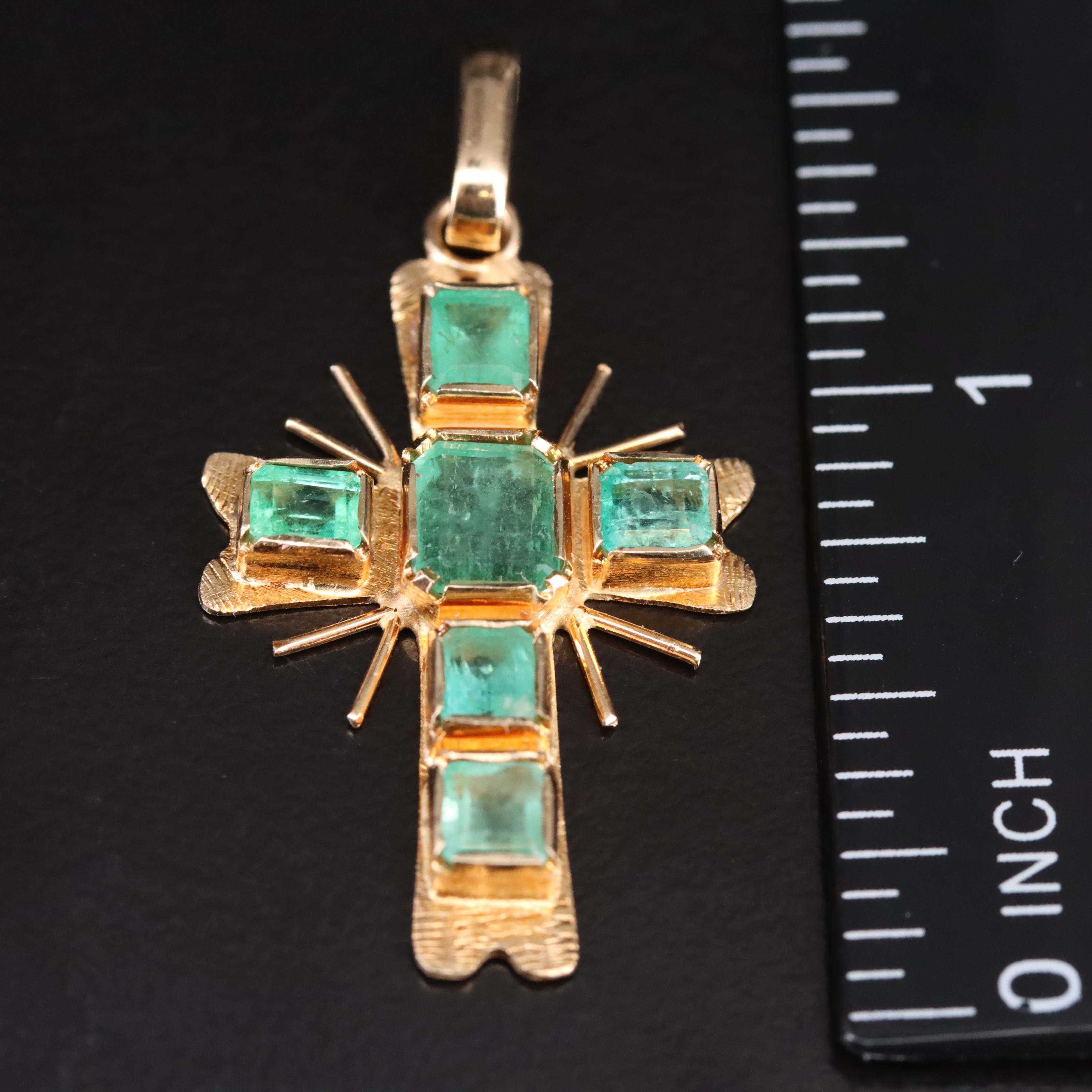 14K Emerald Cross Pendant