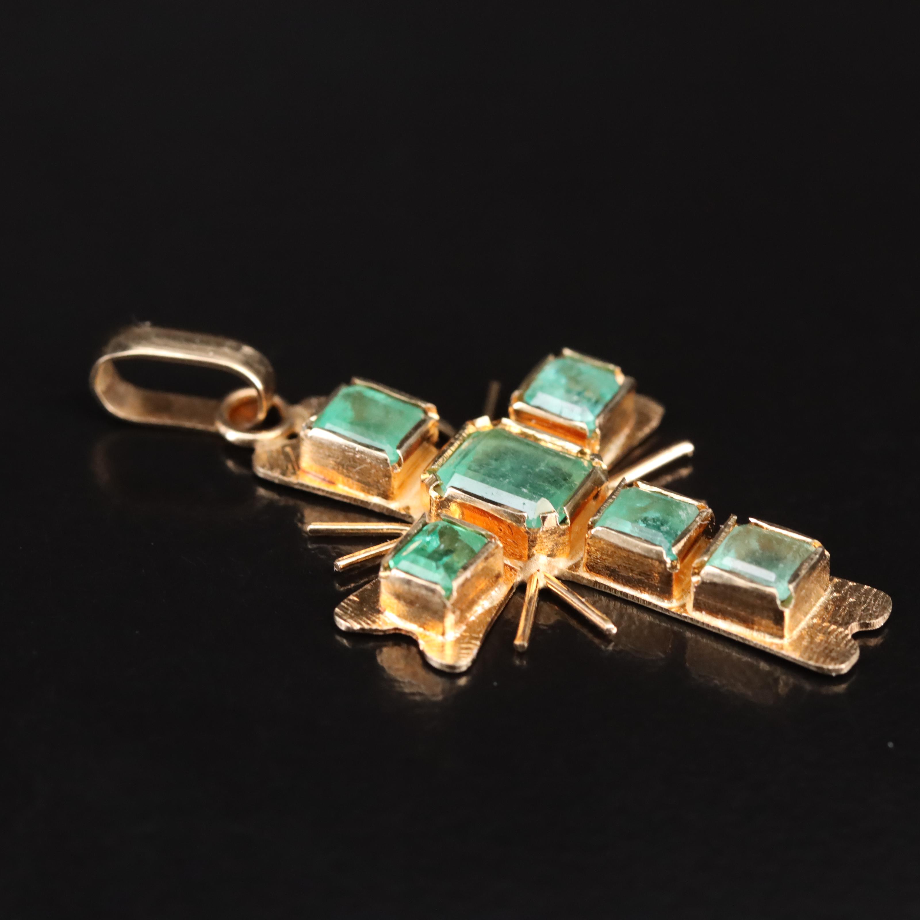 14K Emerald Cross Pendant