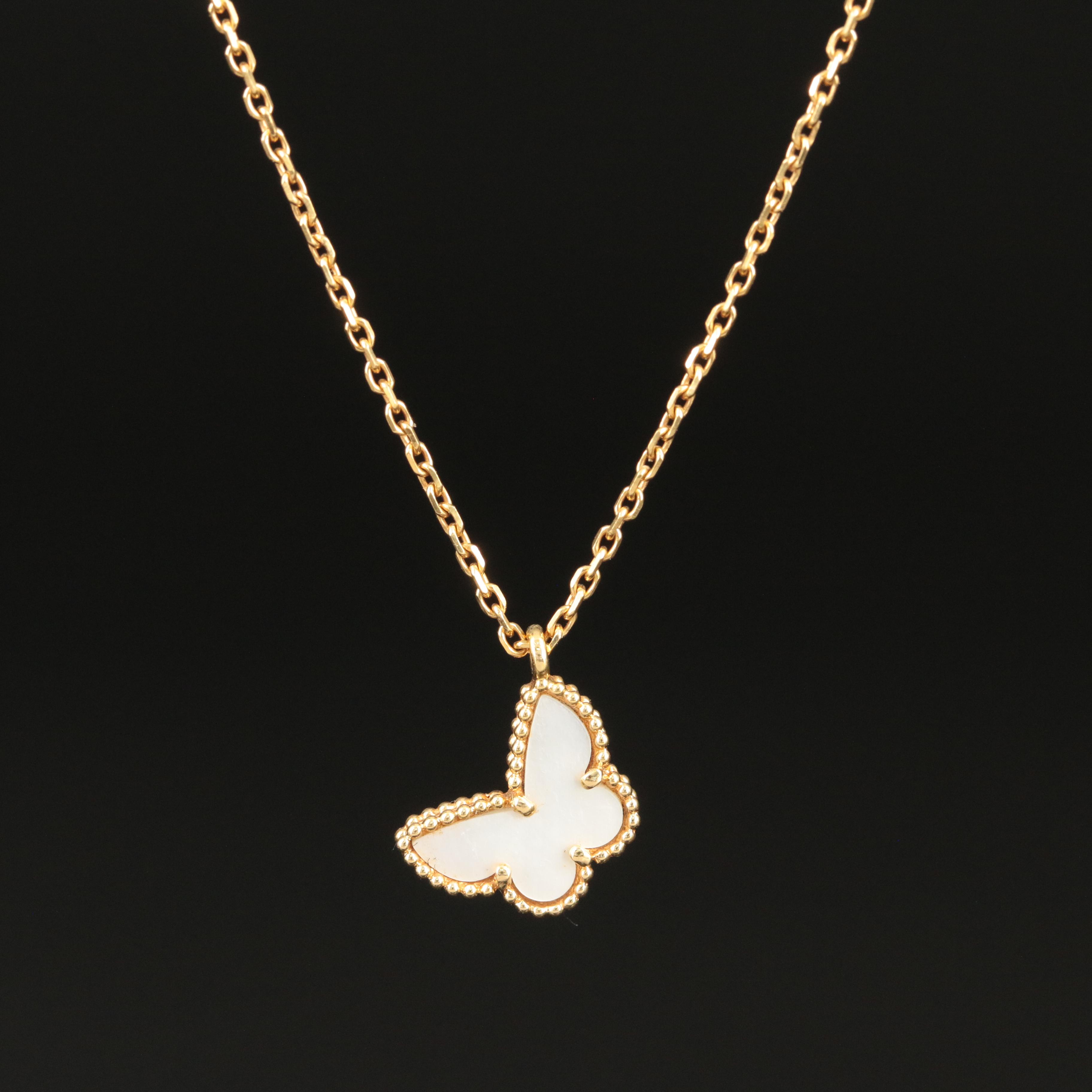 Van Cleef & Arpels "Sweet Alhambra" 18K Mother of Pearl Butterfly Necklace