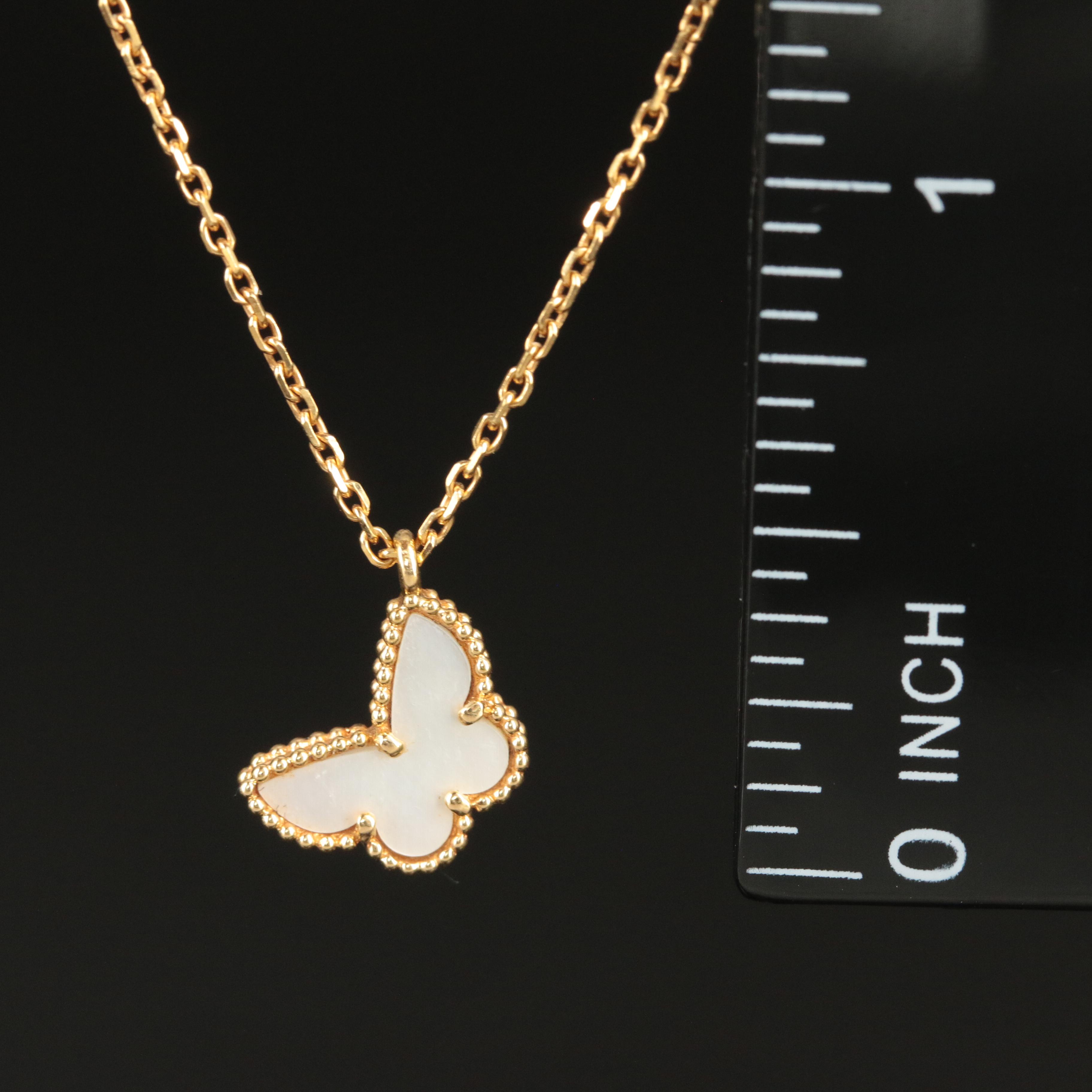 Van Cleef & Arpels "Sweet Alhambra" 18K Mother of Pearl Butterfly Necklace