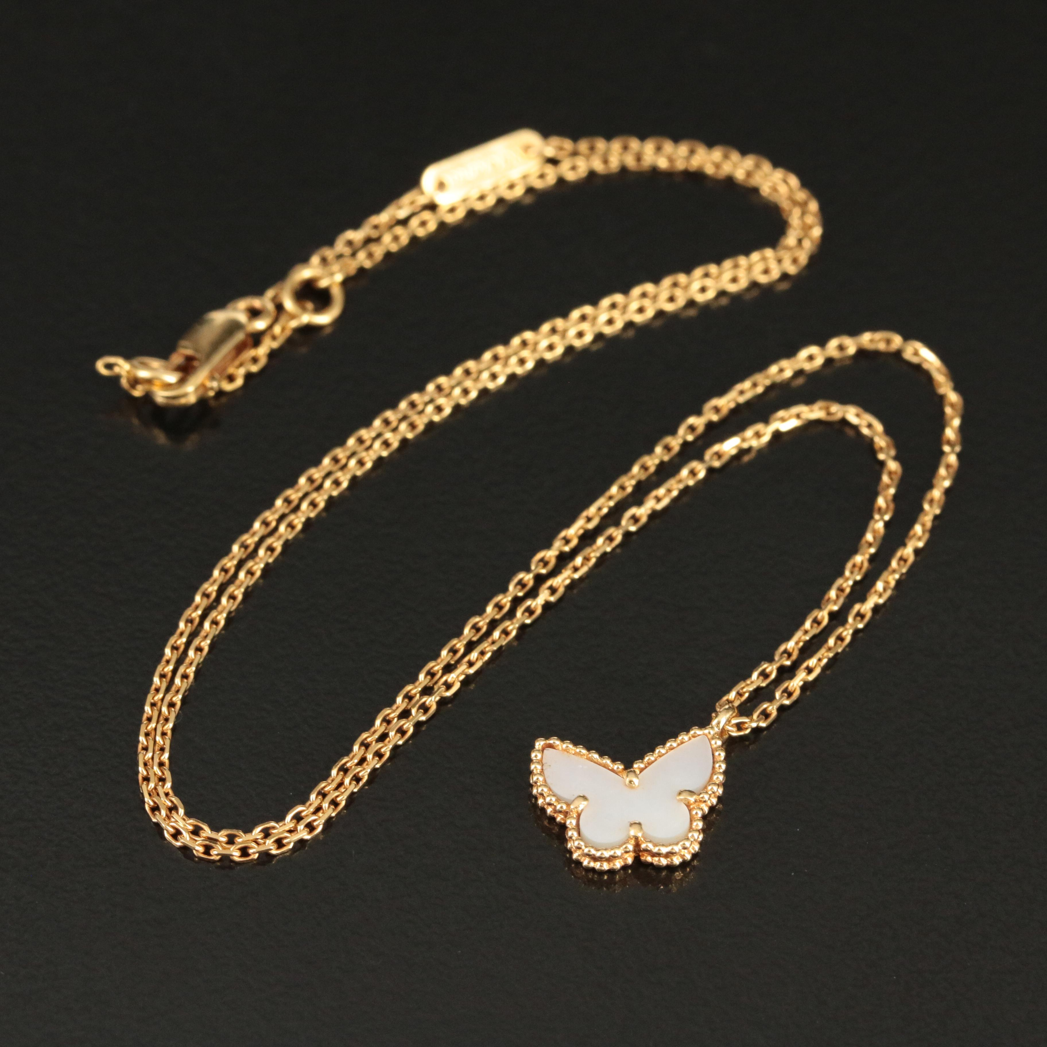 Van Cleef & Arpels "Sweet Alhambra" 18K Mother of Pearl Butterfly Necklace