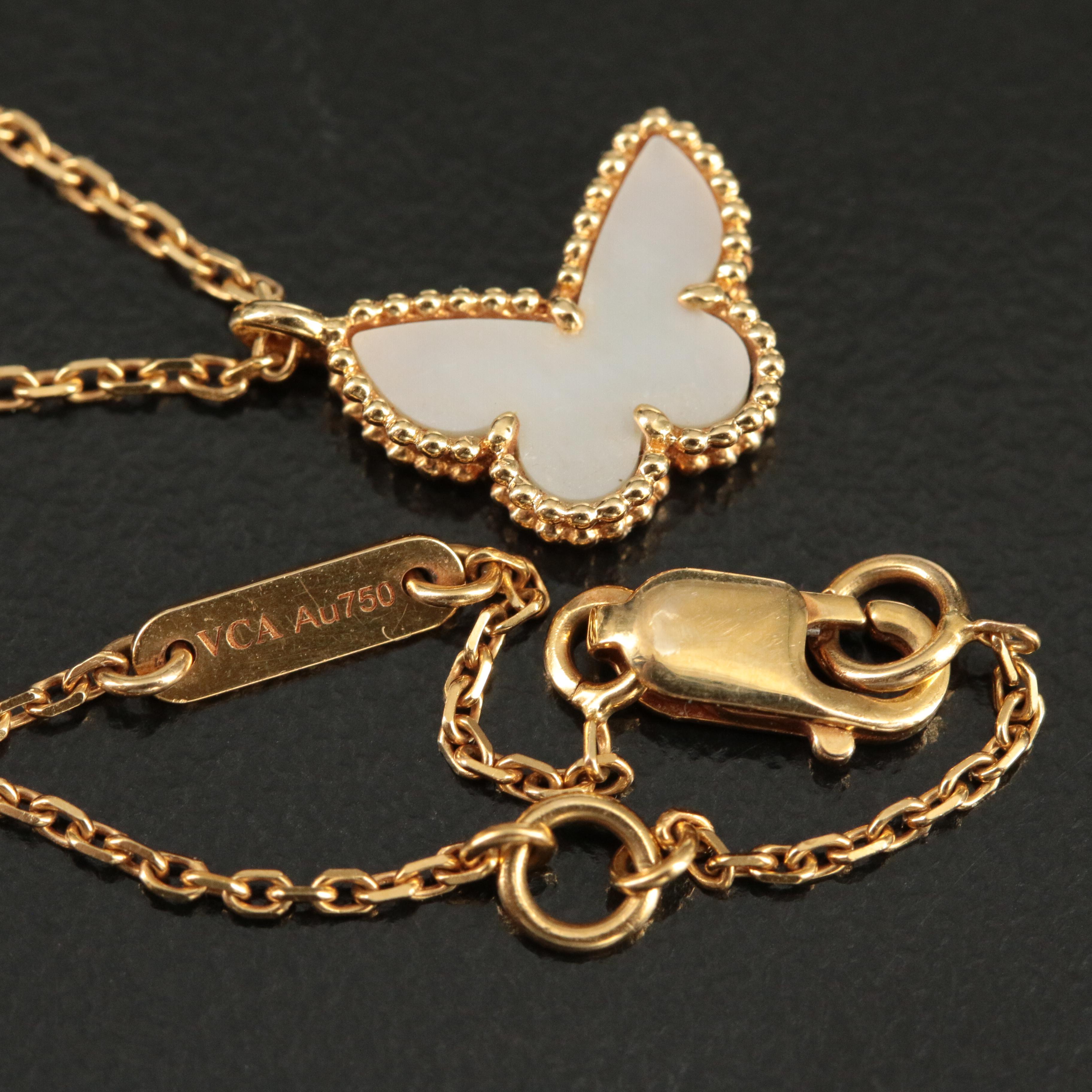Van Cleef & Arpels "Sweet Alhambra" 18K Mother of Pearl Butterfly Necklace