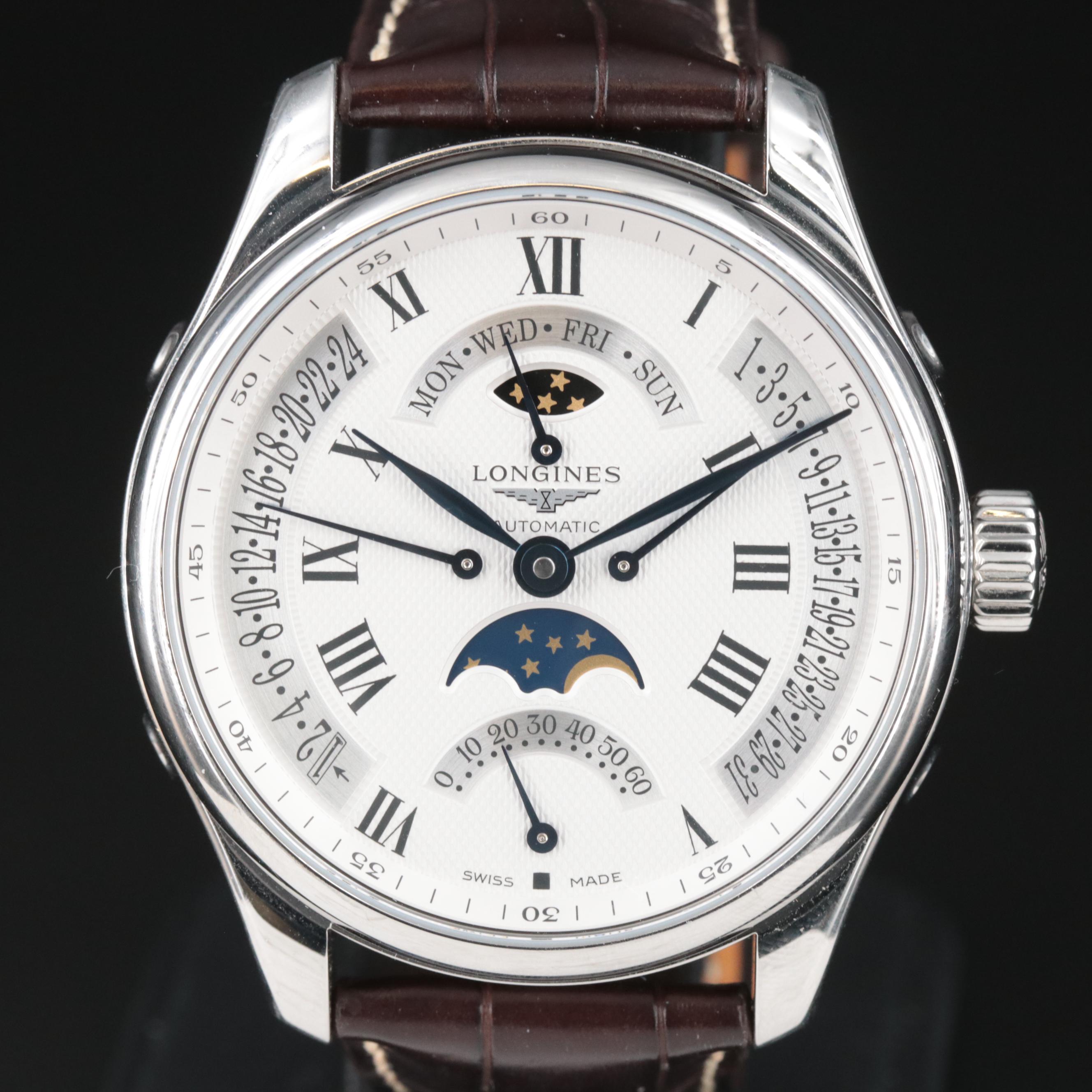 Longines Master Collection Moon Phase Retrograde Steel 44MM Automatic Watch