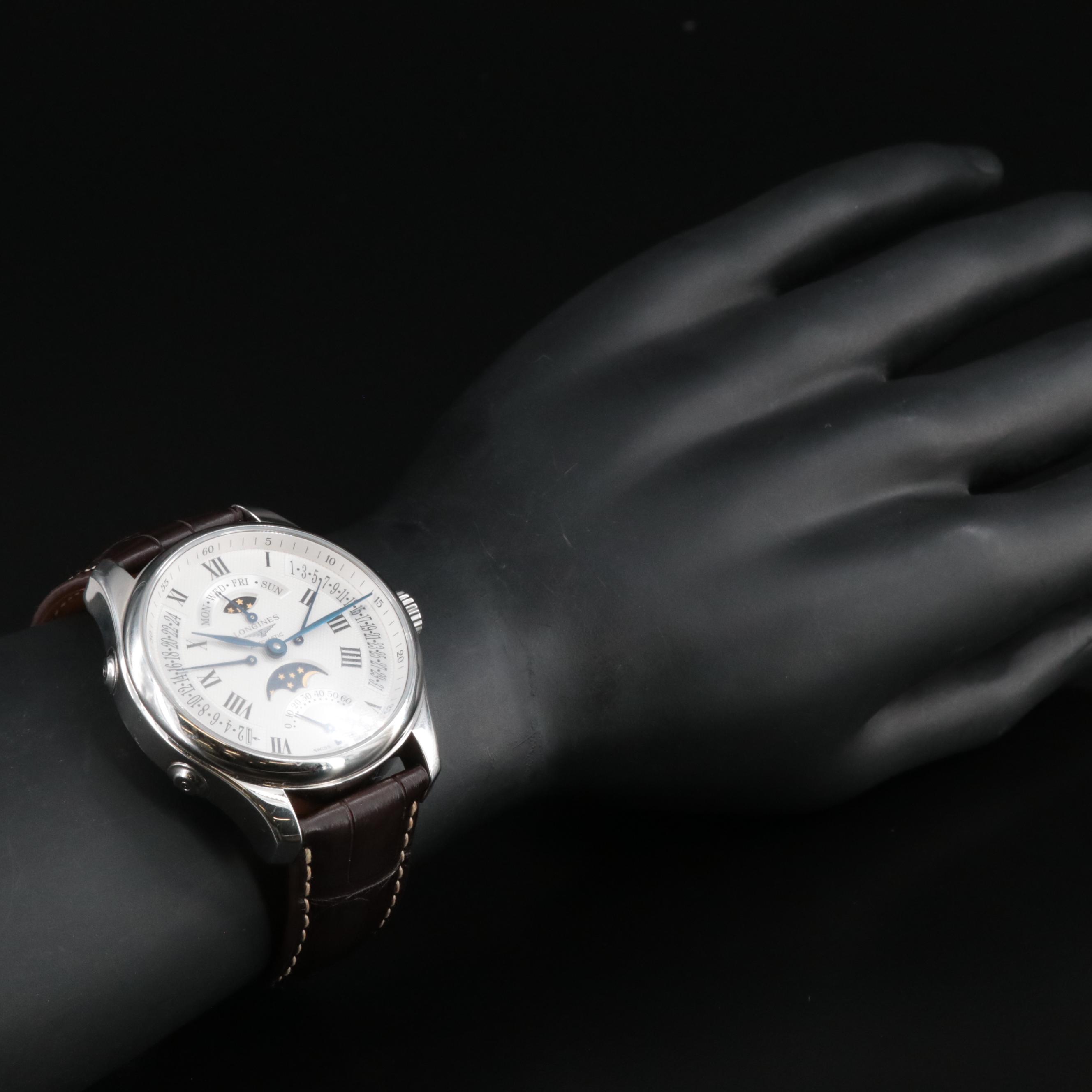 Longines Master Collection Moon Phase Retrograde Steel 44MM Automatic Watch