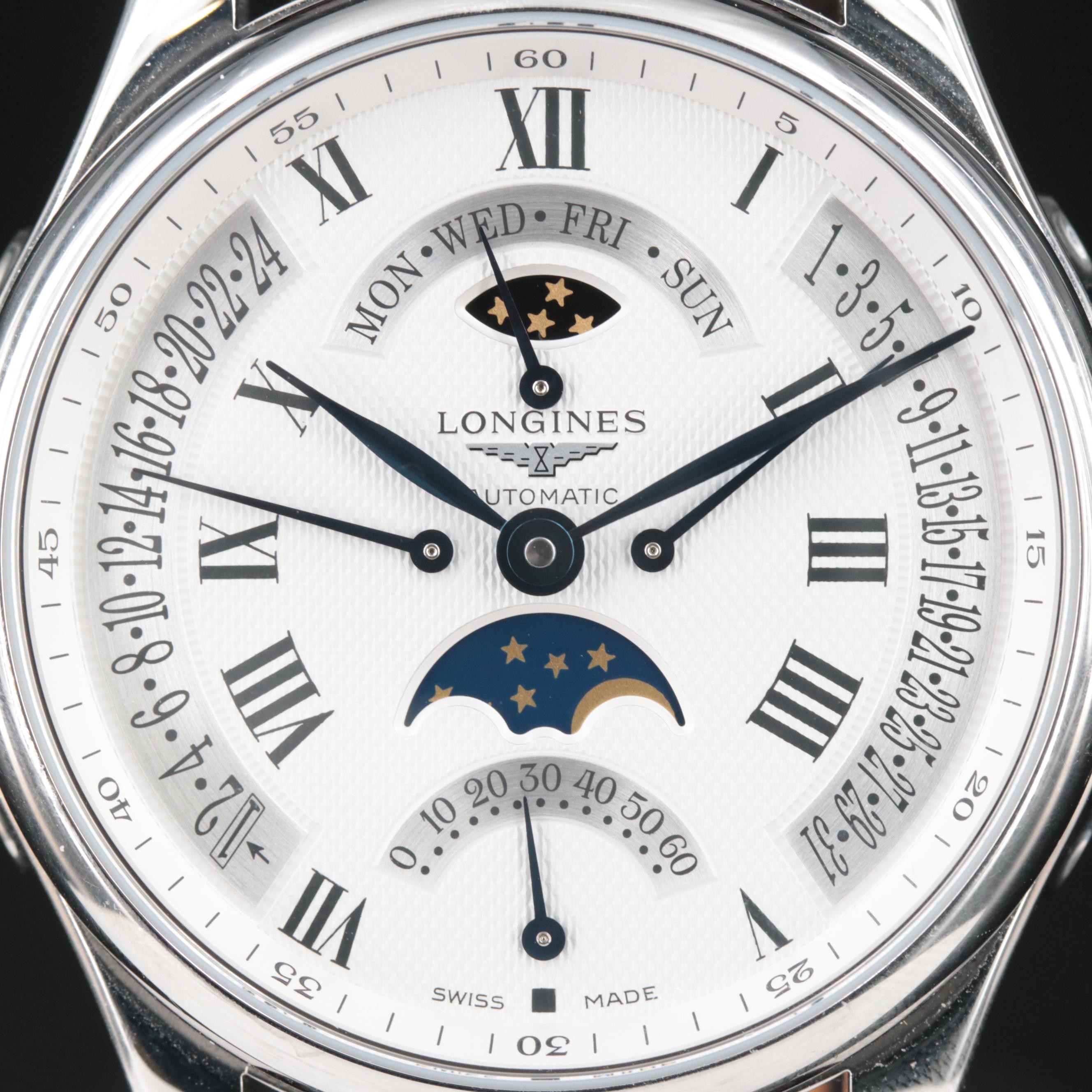 Longines Master Collection Moon Phase Retrograde Steel 44MM Automatic Watch