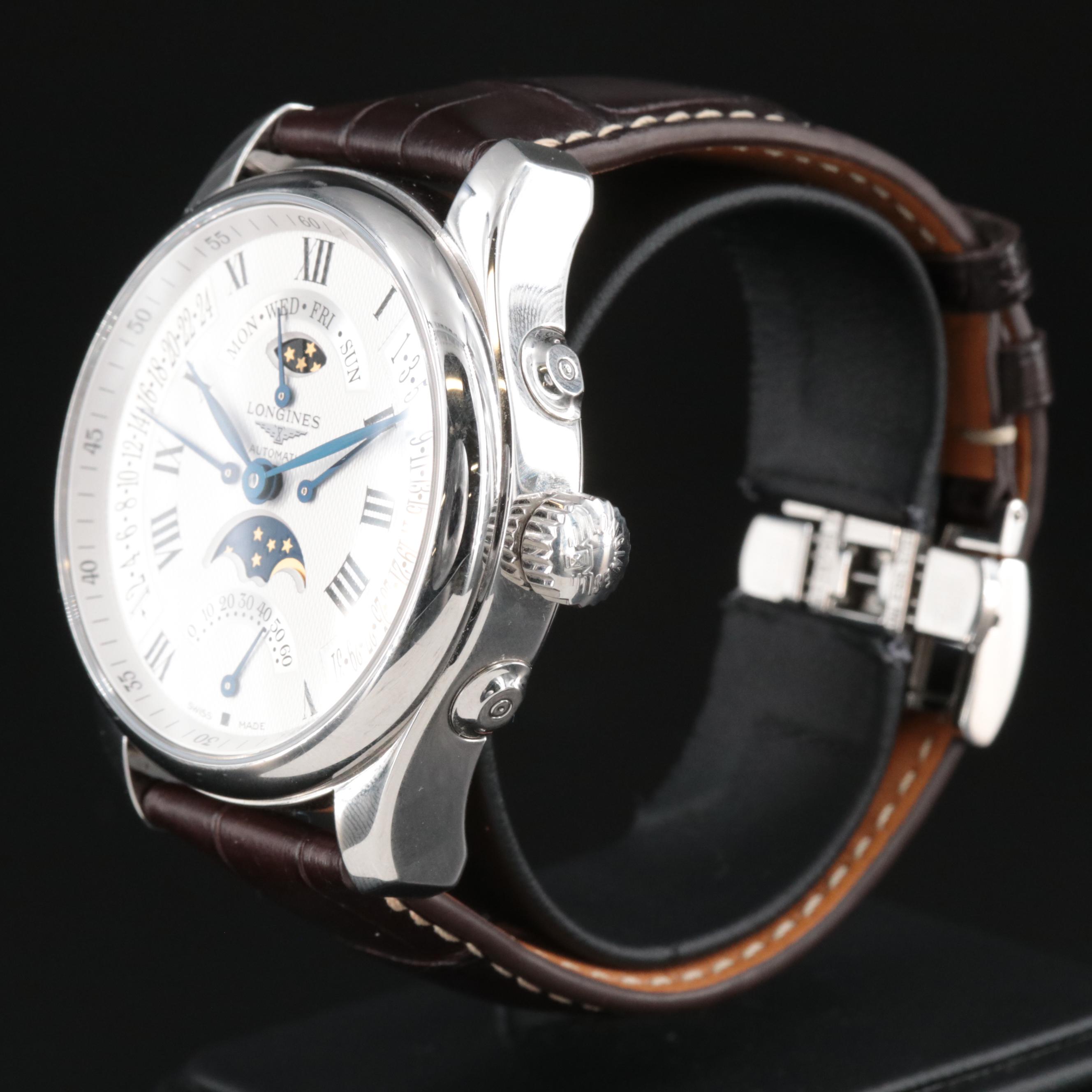Longines Master Collection Moon Phase Retrograde Steel 44MM Automatic Watch