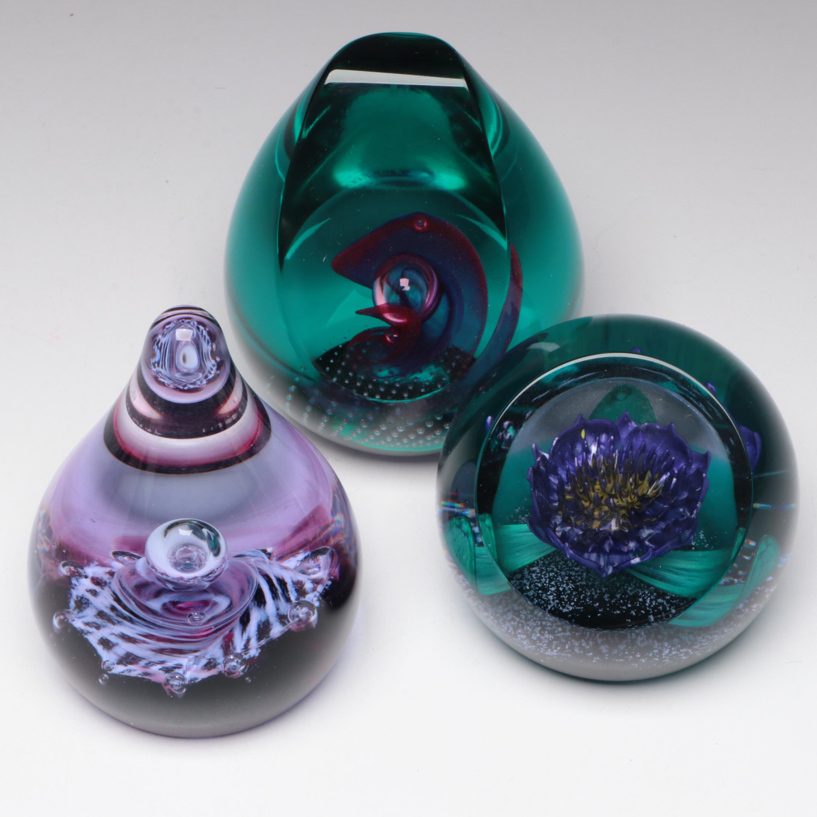 Caithness "Saracen", "Tropicana", and "Saladin" Blown Art Glass Paperweights