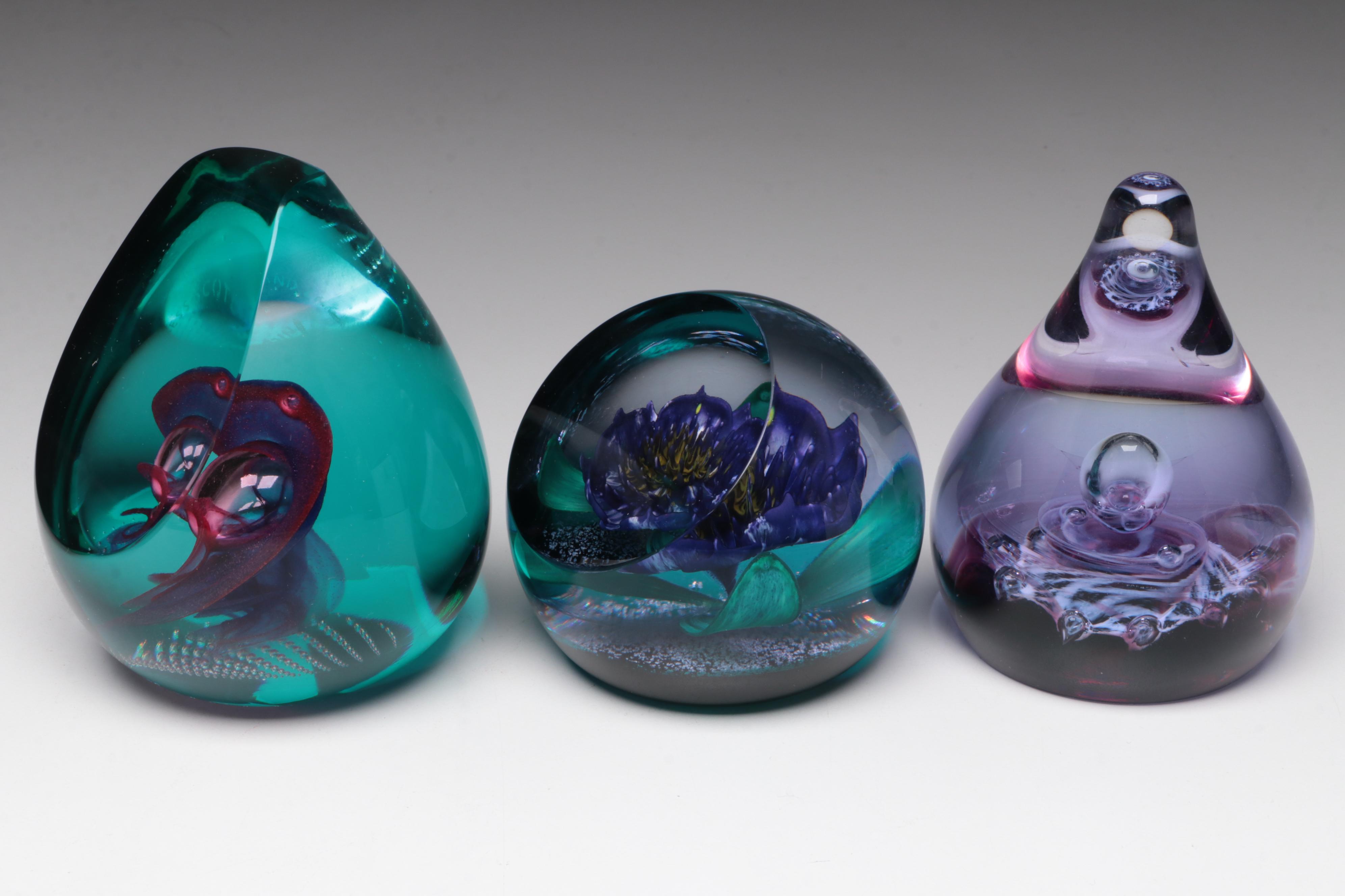 Caithness "Saracen", "Tropicana", and "Saladin" Blown Art Glass Paperweights