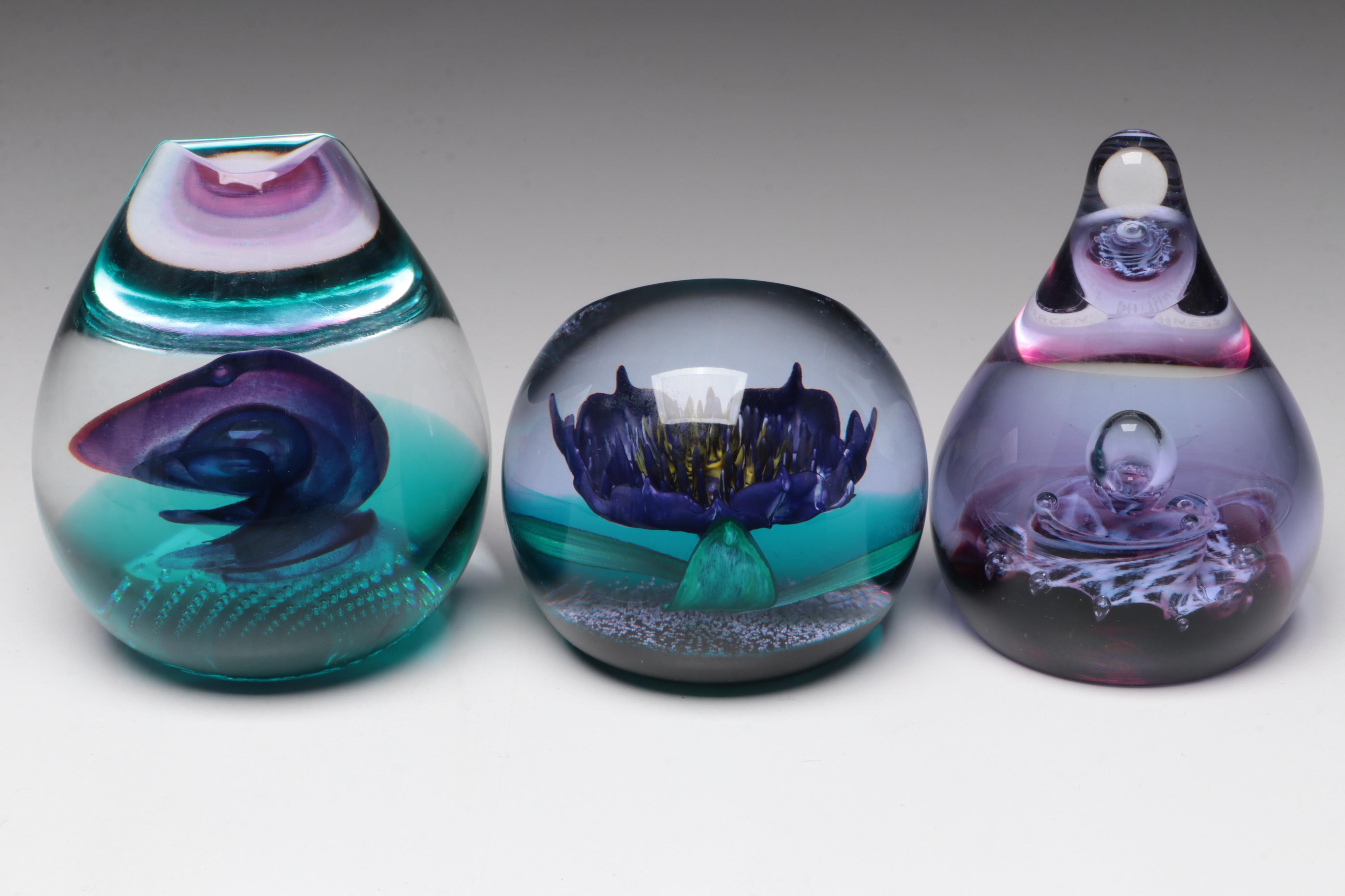 Caithness "Saracen", "Tropicana", and "Saladin" Blown Art Glass Paperweights
