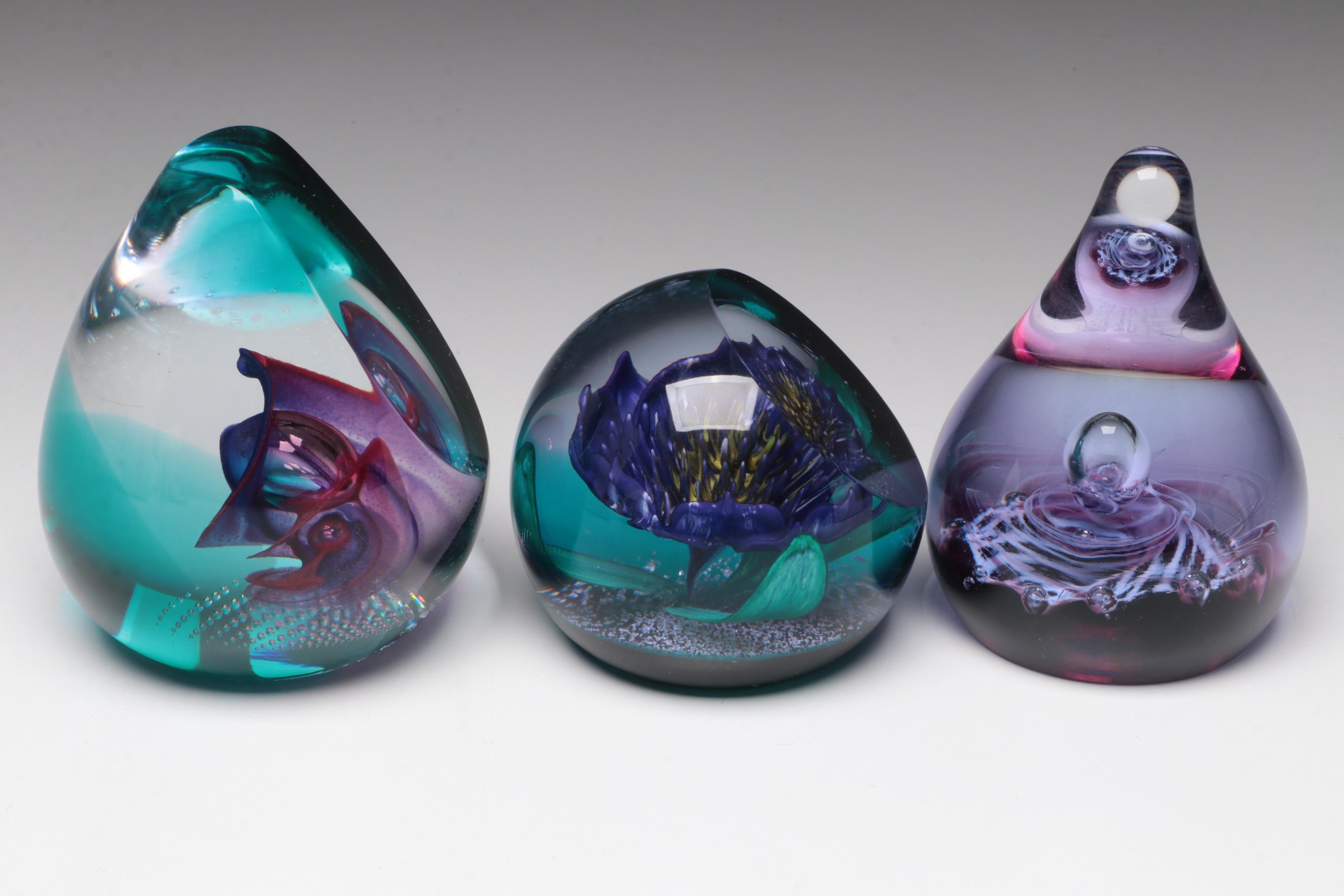Caithness "Saracen", "Tropicana", and "Saladin" Blown Art Glass Paperweights