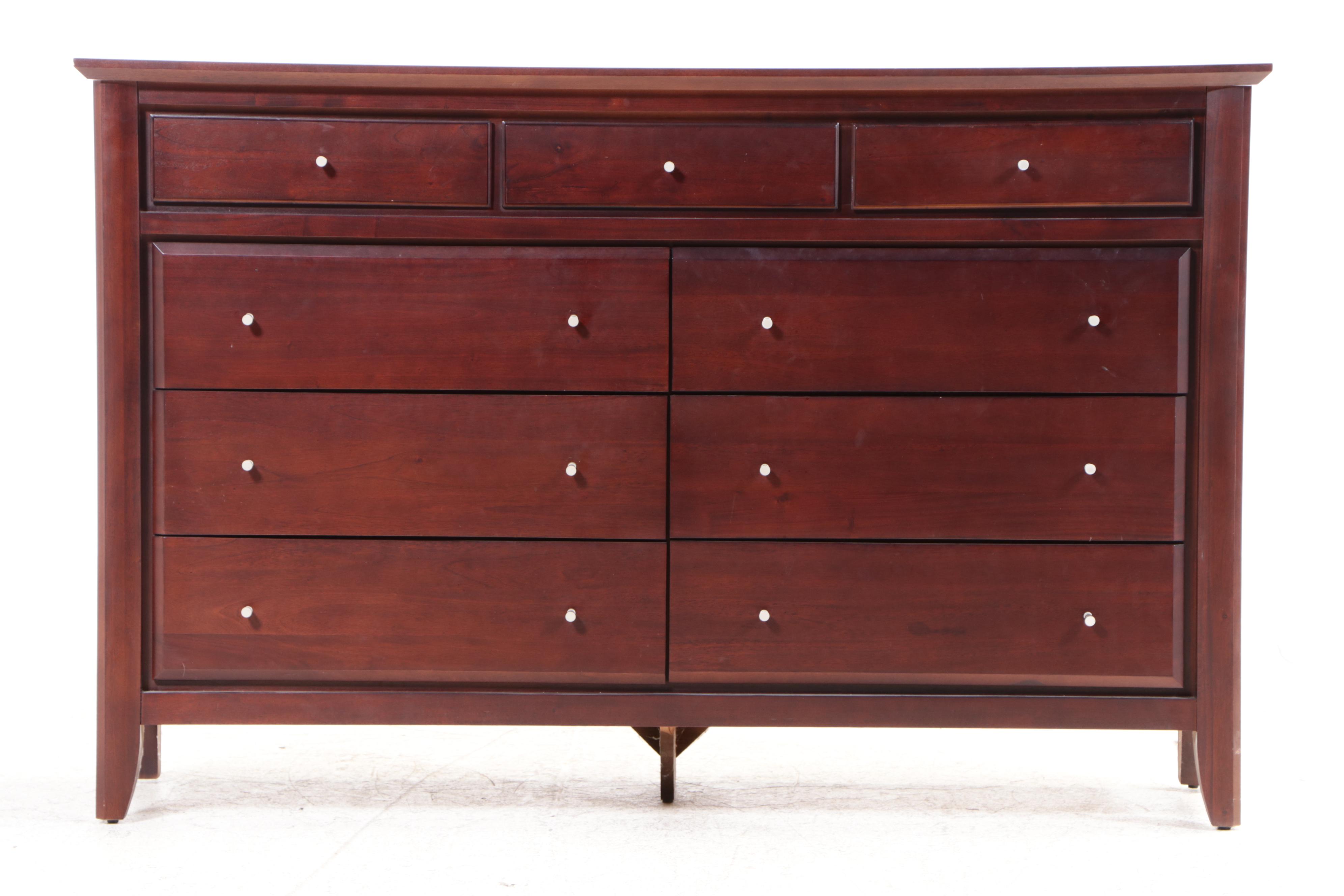 Contemporary Nine-Drawer Dresser and Mirror