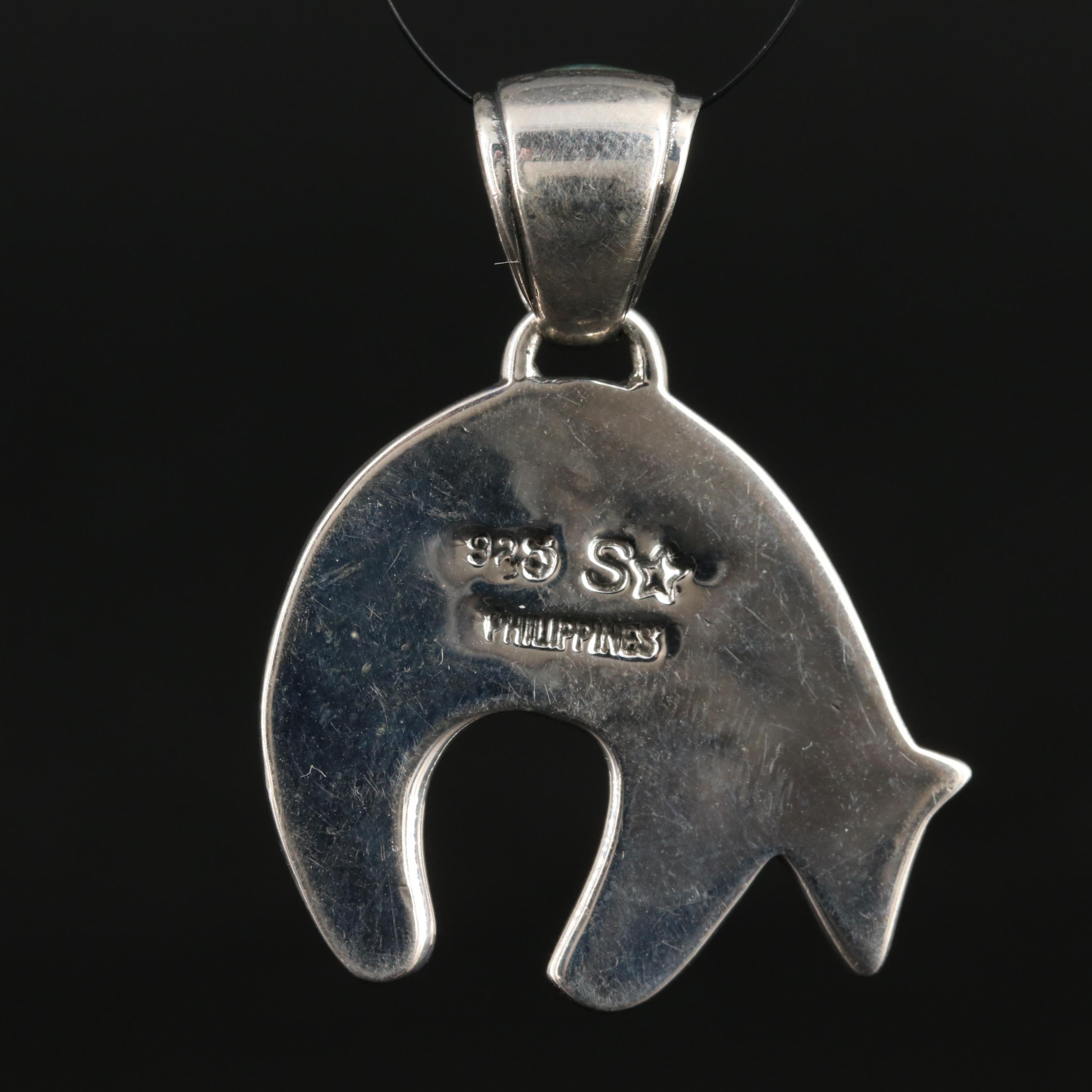 Sterling Gemstone Inlay Bear Pendant