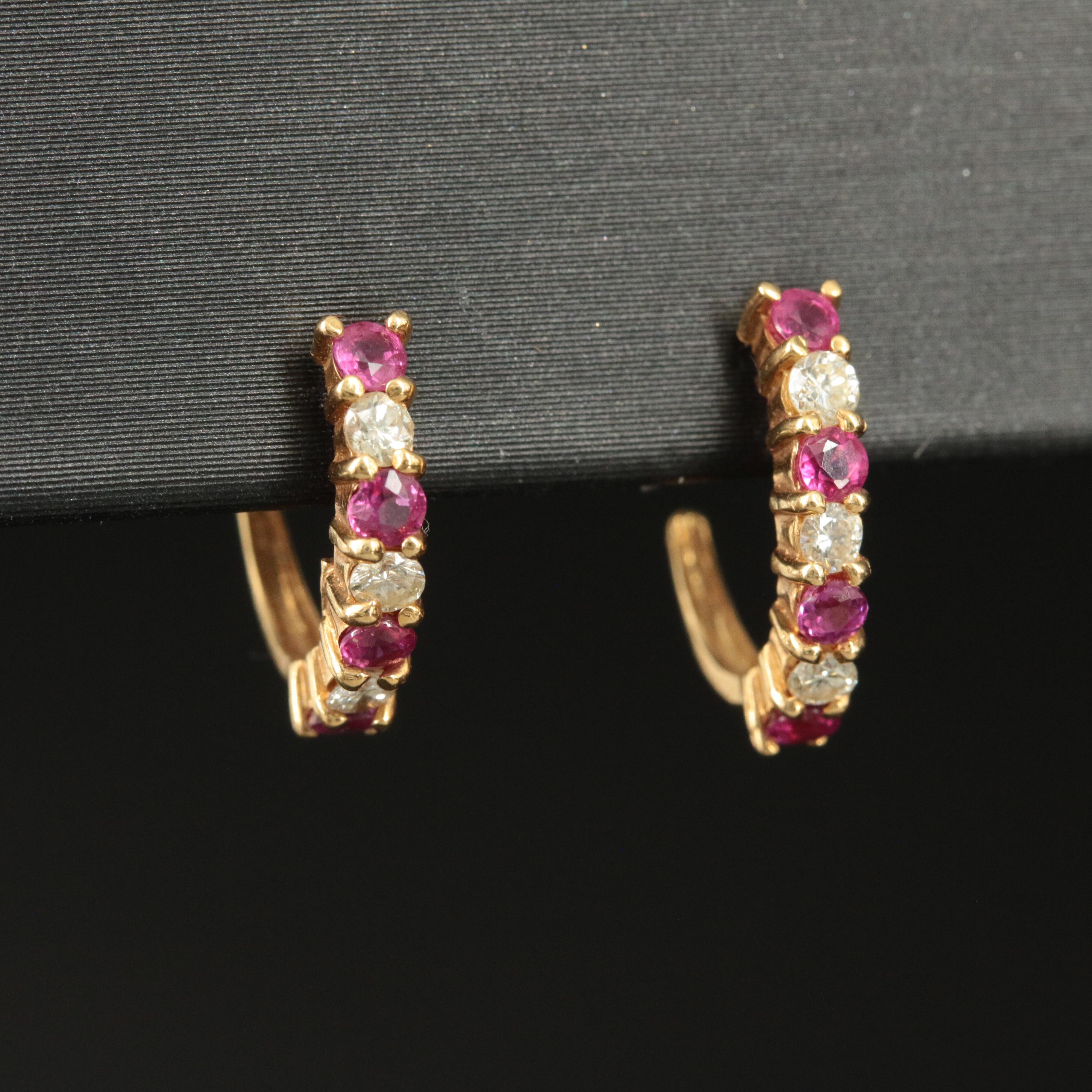 18K Ruby and 0.18 CTW Diamond Half Hoop Earrings