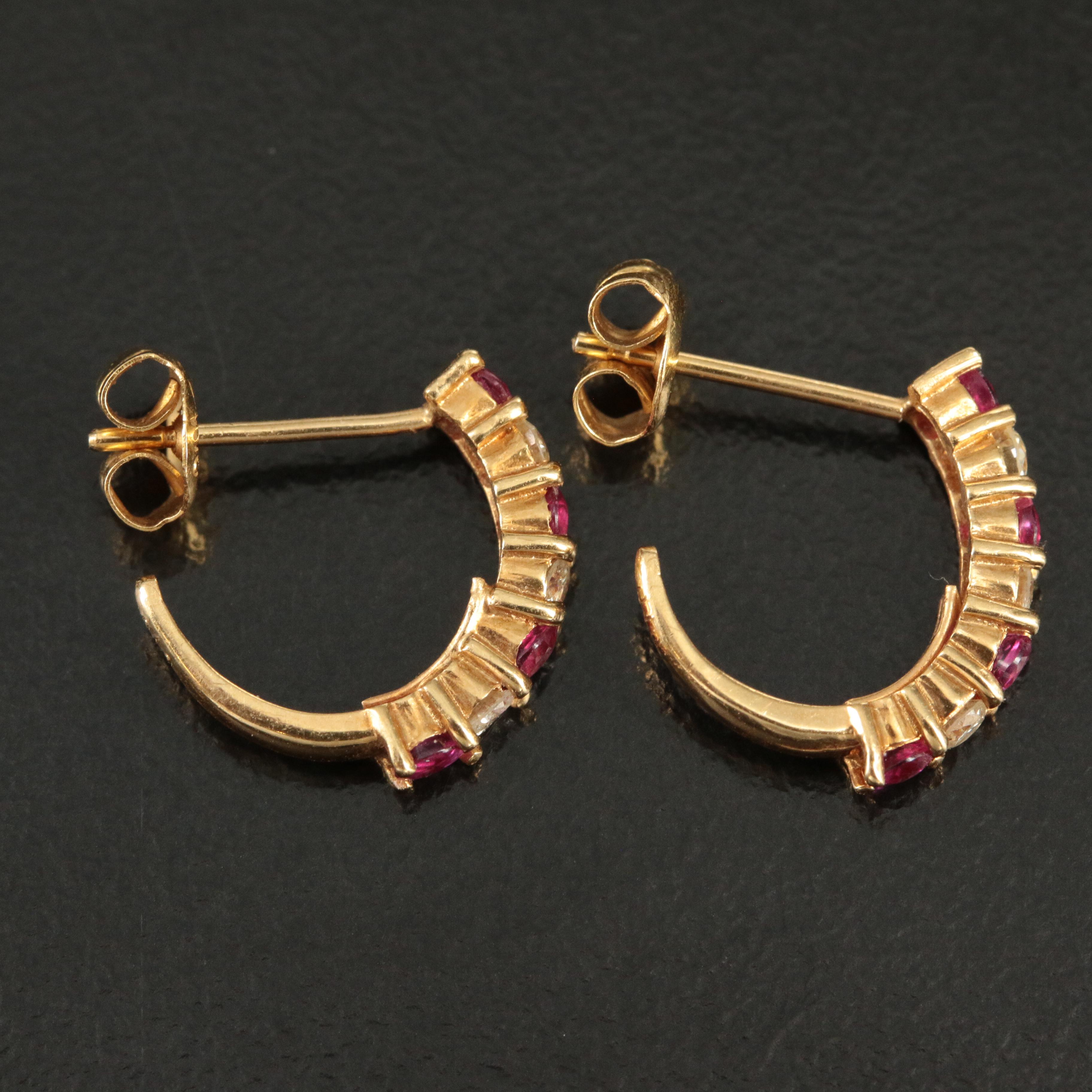 18K Ruby and 0.18 CTW Diamond Half Hoop Earrings