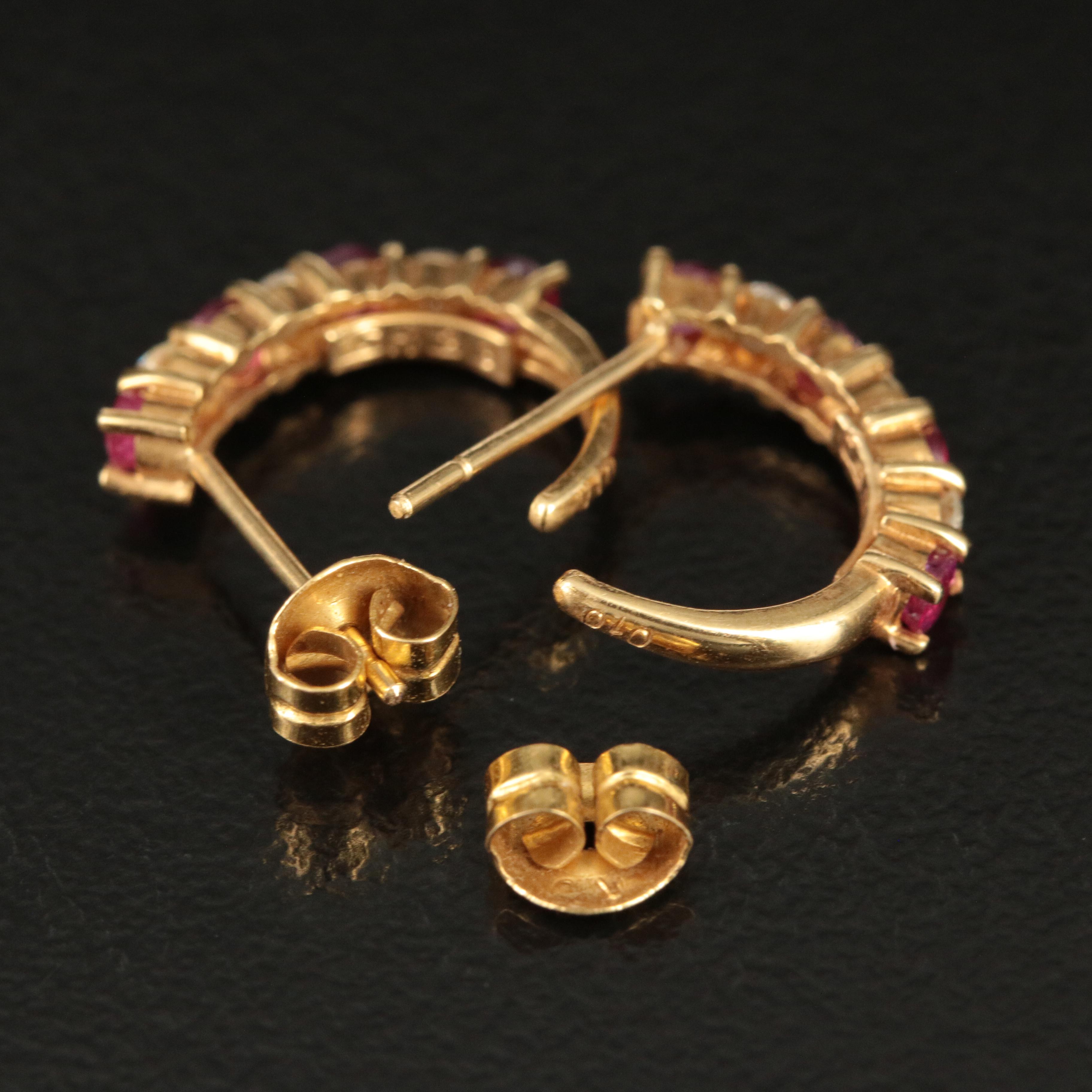 18K Ruby and 0.18 CTW Diamond Half Hoop Earrings