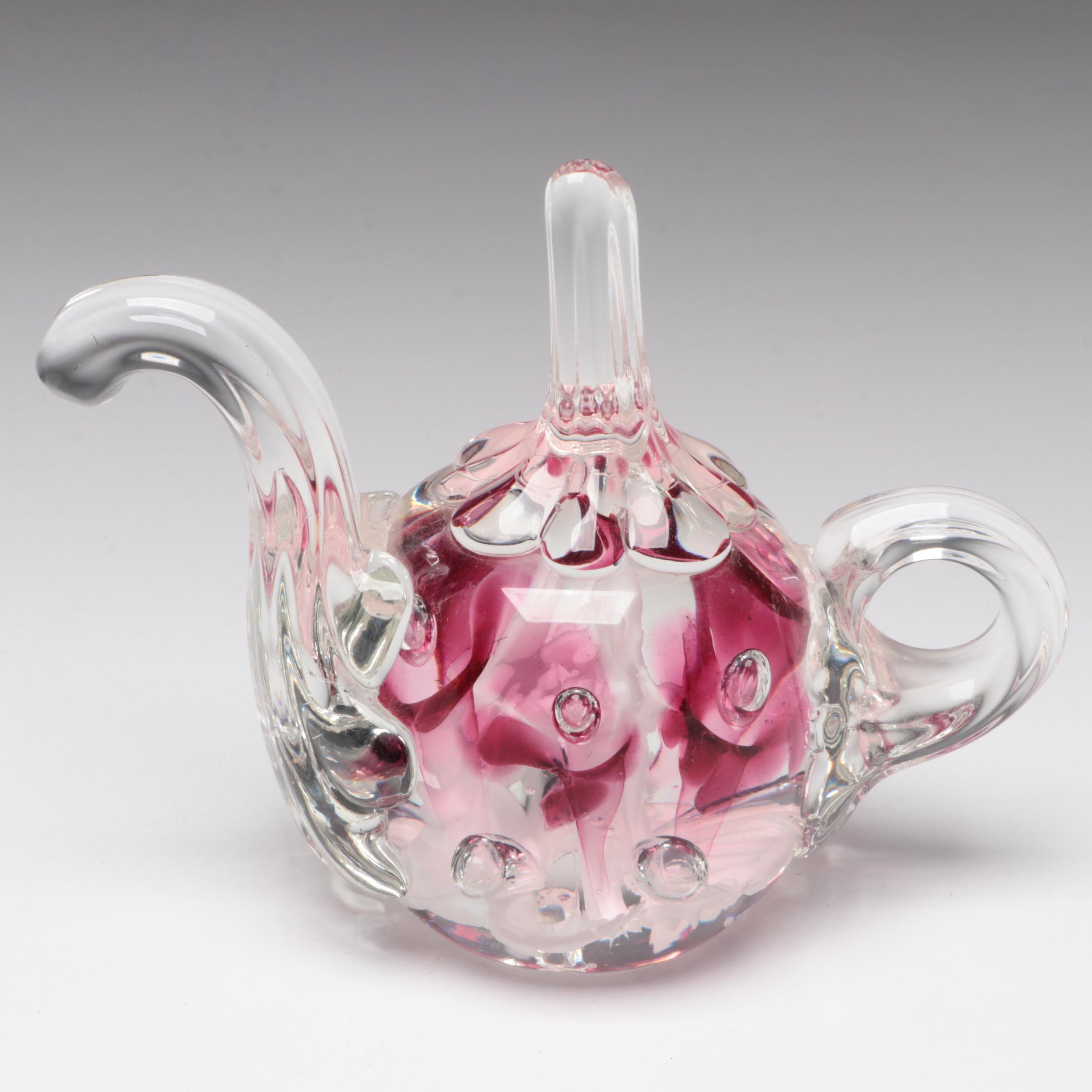 Joe Rice Studio Art Glass Teapot Ring Holder and Joe Zimmerman Perfume Bottler