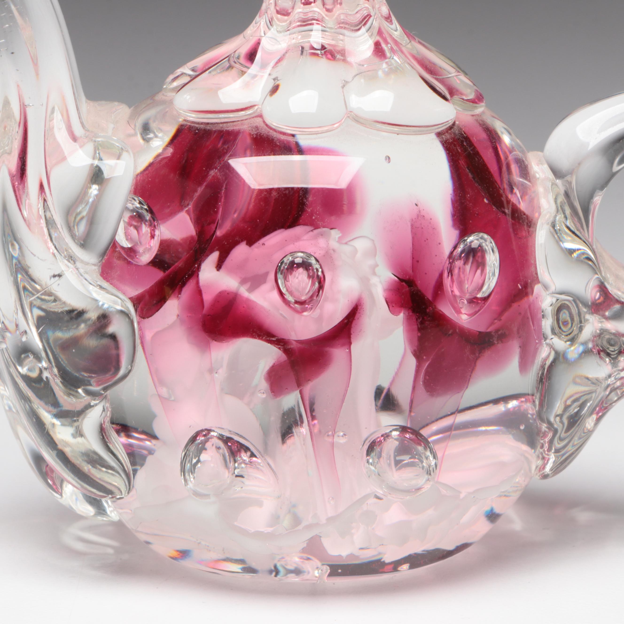 Joe Rice Studio Art Glass Teapot Ring Holder and Joe Zimmerman Perfume Bottler