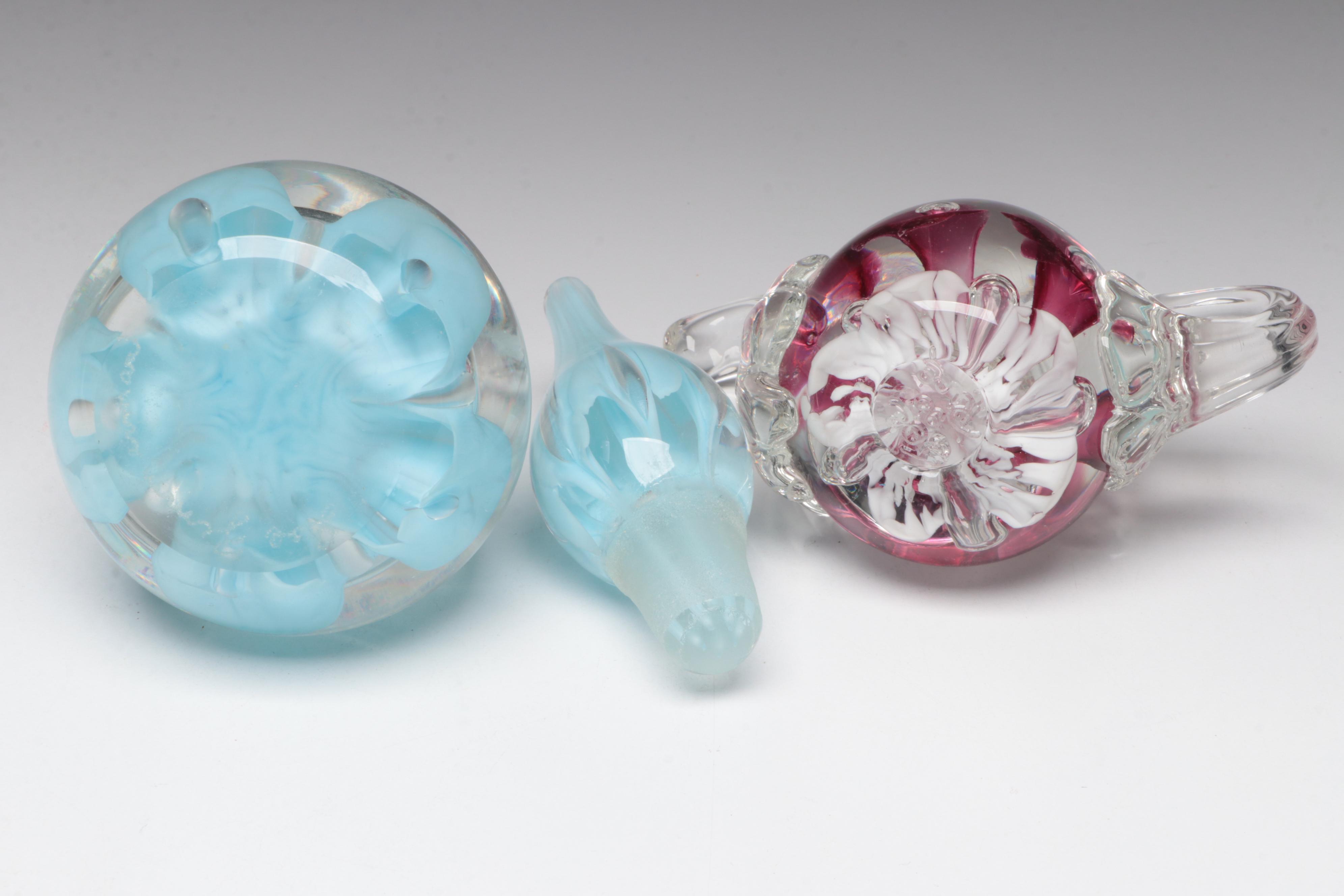 Joe Rice Studio Art Glass Teapot Ring Holder and Joe Zimmerman Perfume Bottler