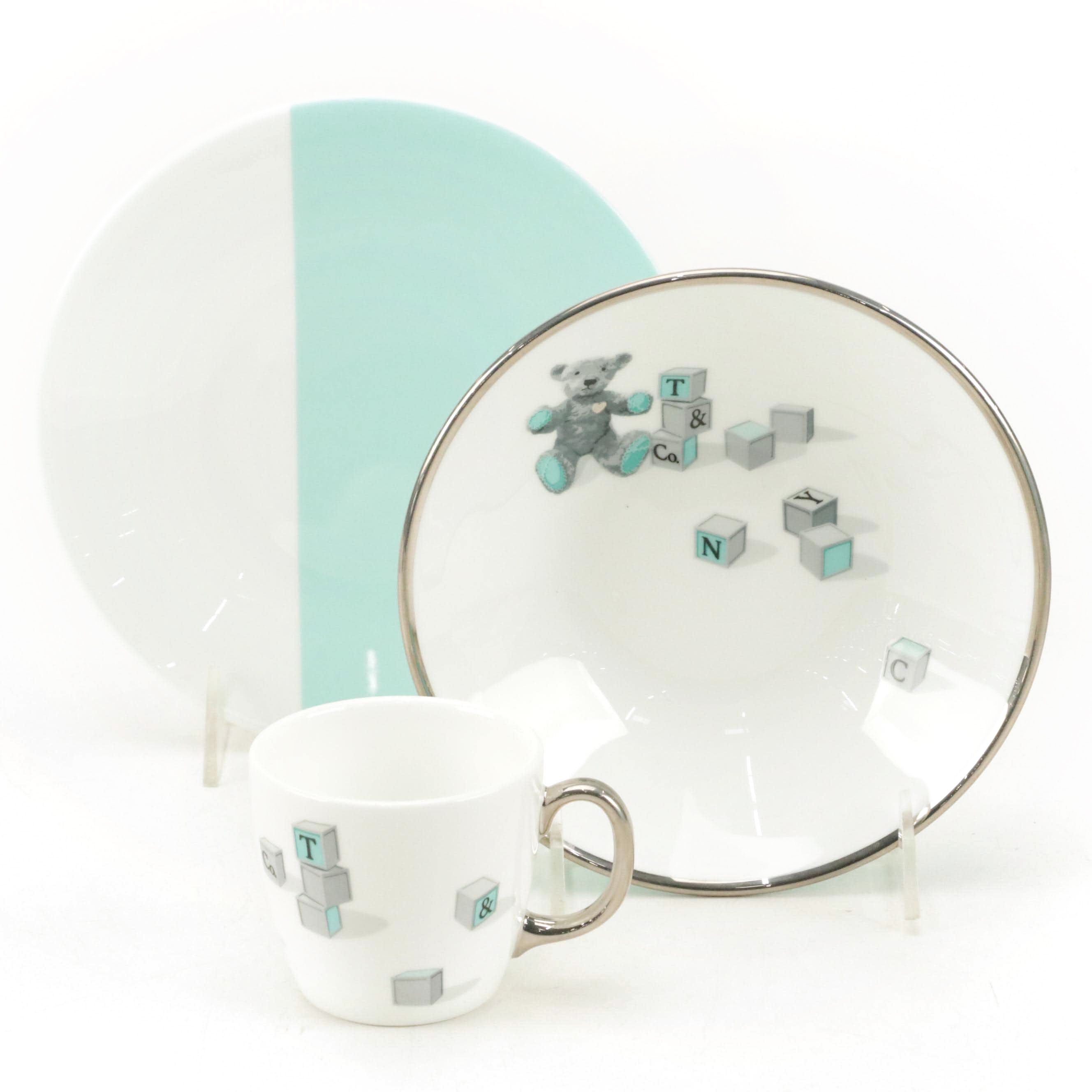 Tiffany & Co. "Bear and Block" Three-Piece Bone China Child's Dinnerware Set