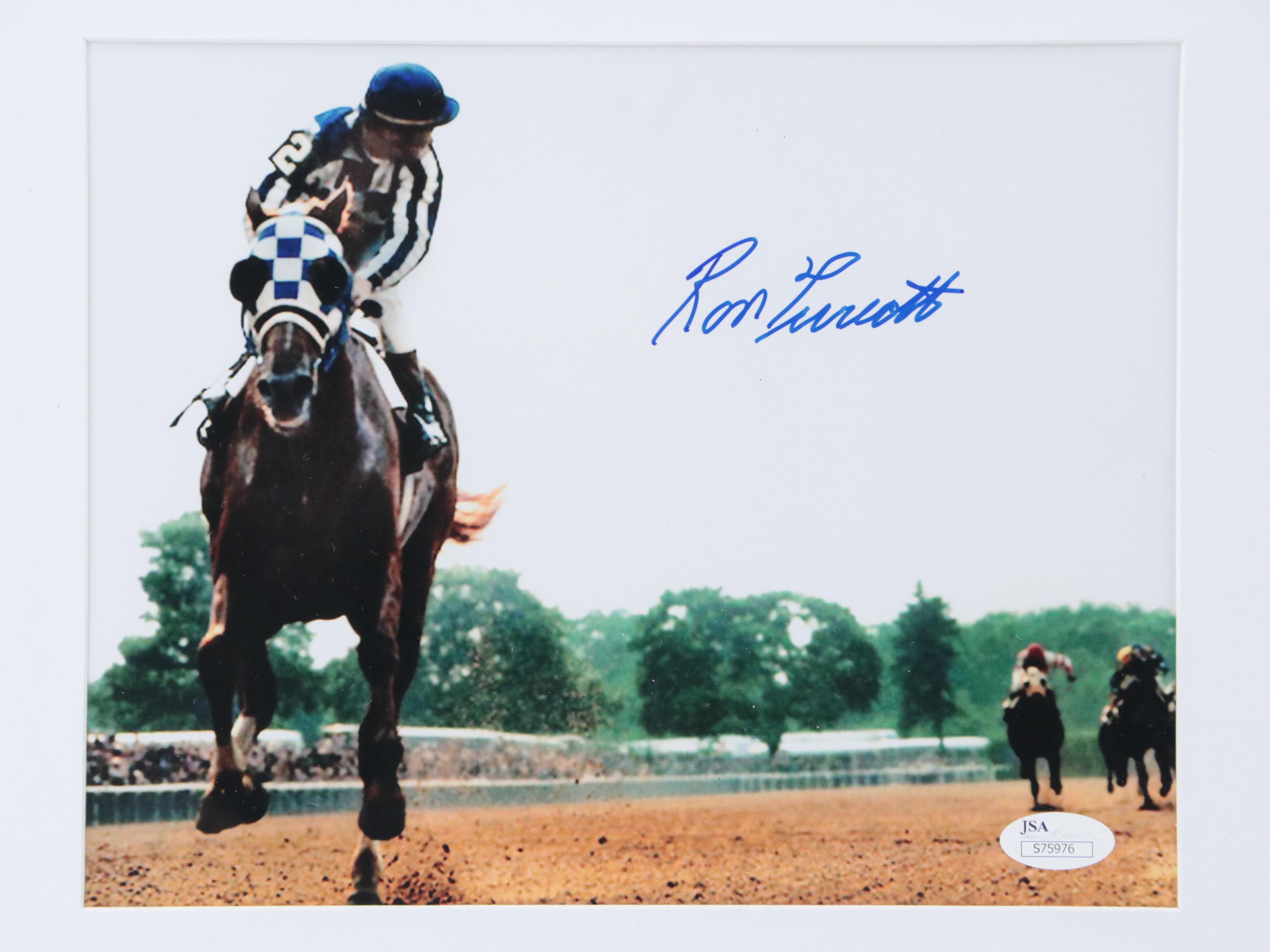 Signed Ron Turcotte Riding Secretariat Giclée in Matted Frame