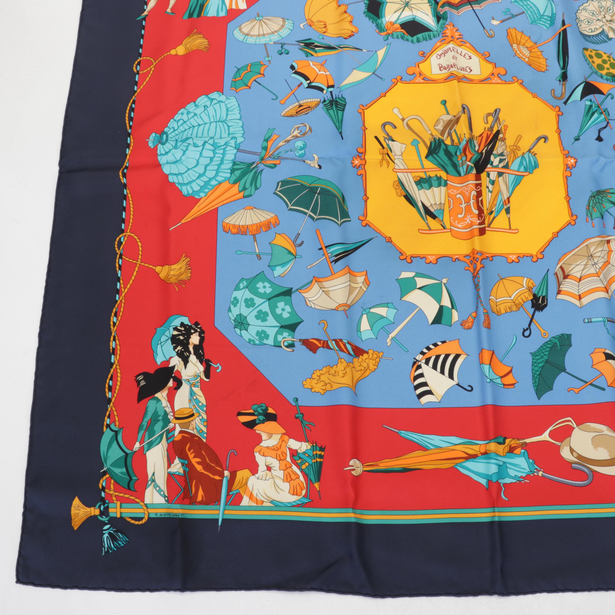 Hermès "Ombrelles et Parapluies" Silk Scarf by Hubert de Watrigant