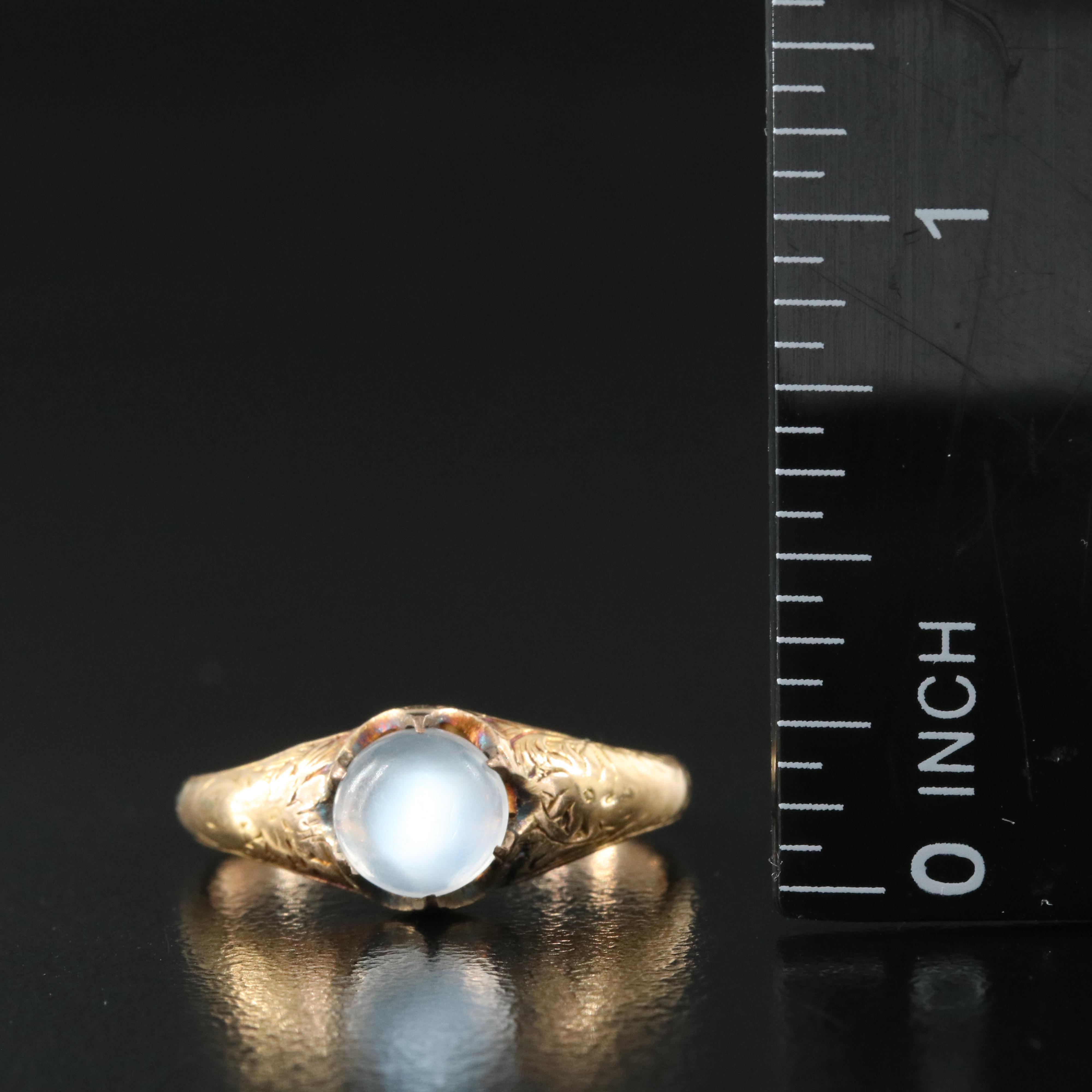 Antique 14K Moonstone Engraved Floral Ring