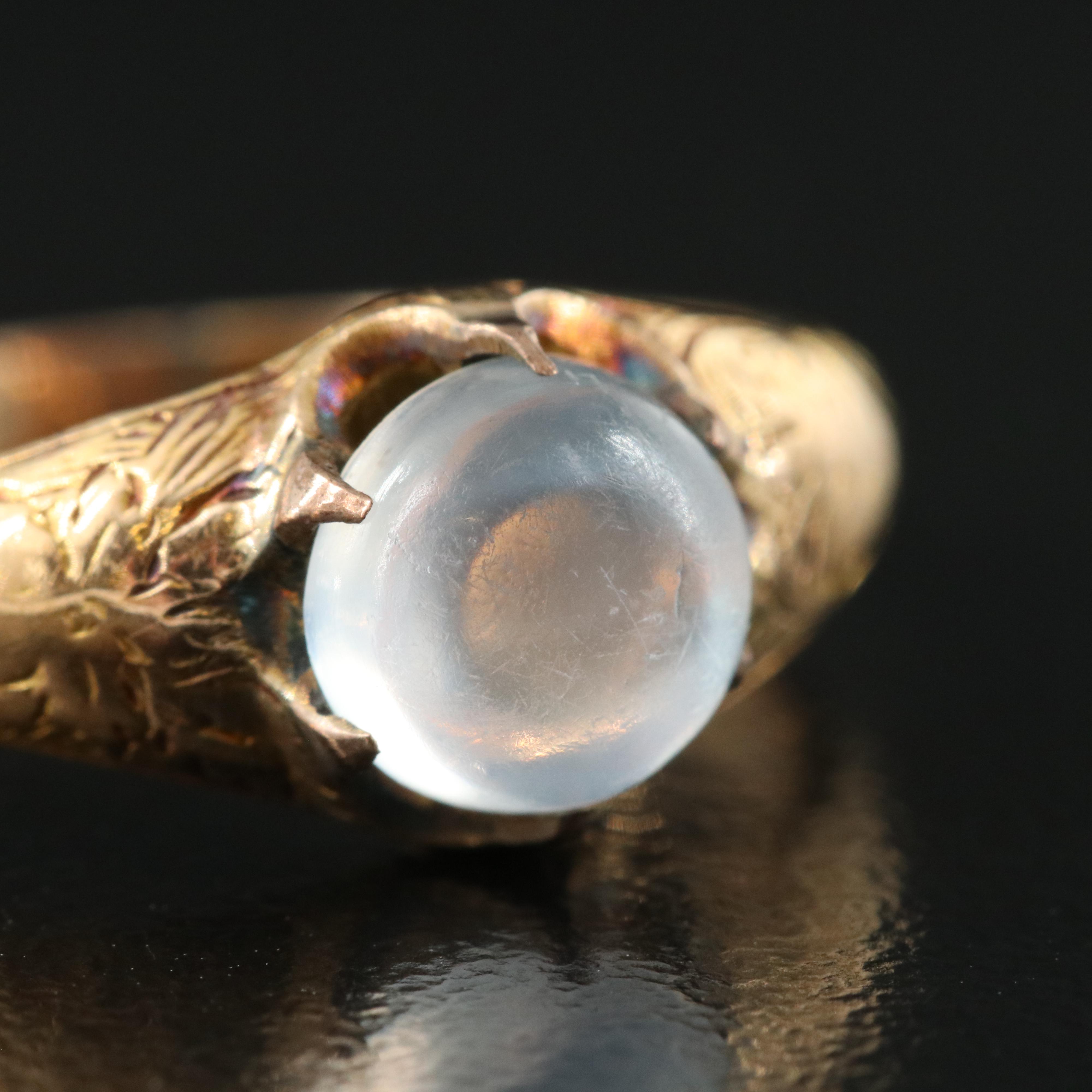 Antique 14K Moonstone Engraved Floral Ring