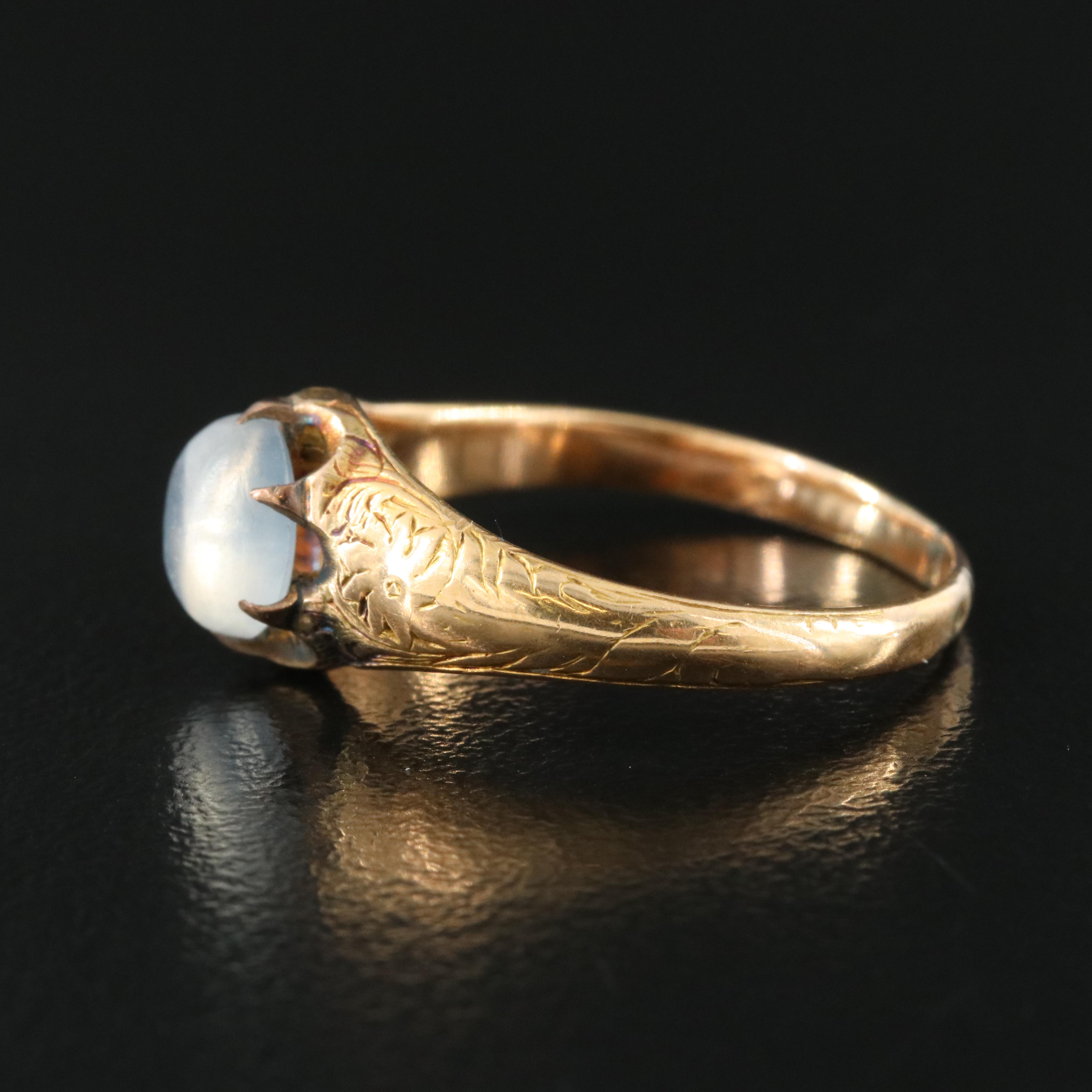Antique 14K Moonstone Engraved Floral Ring