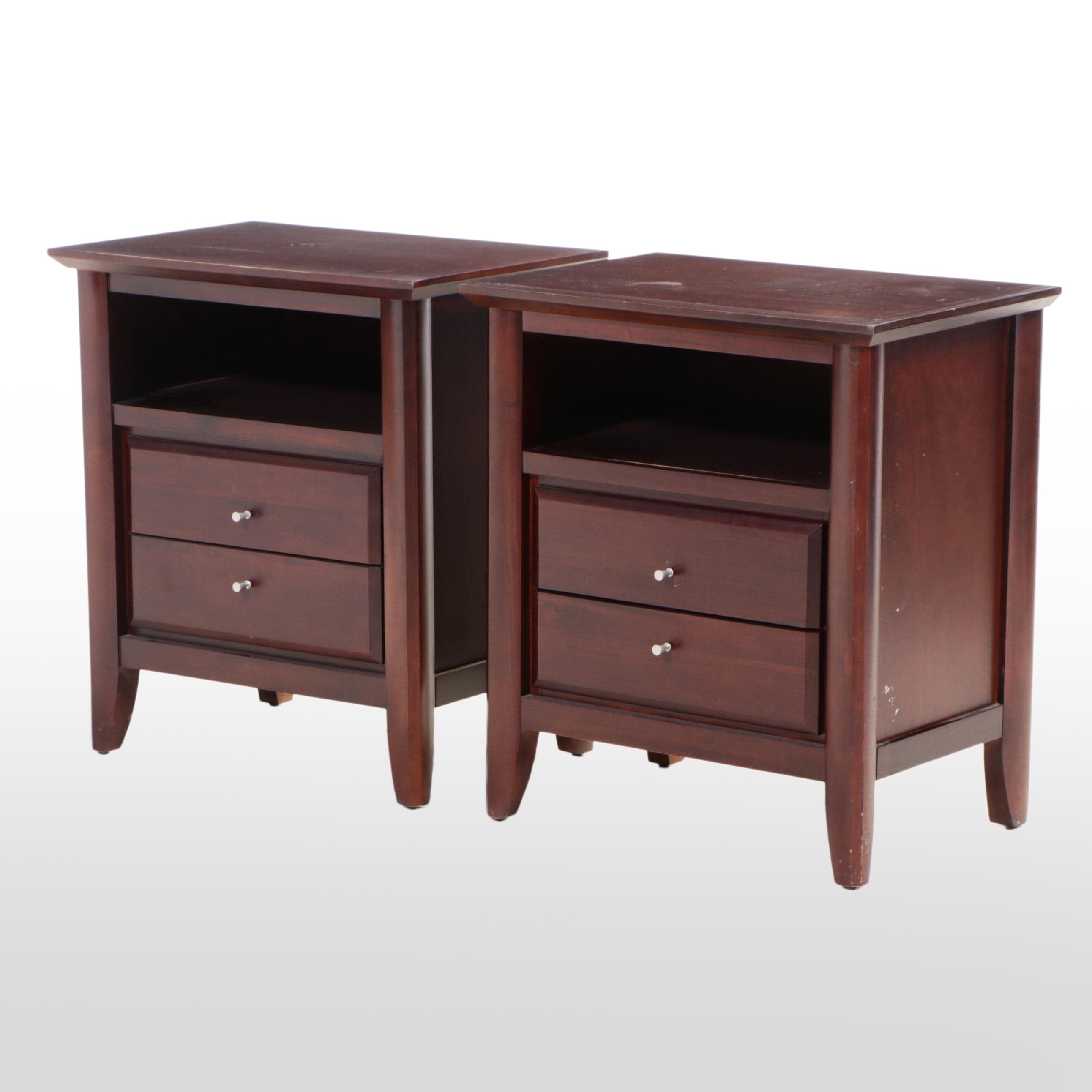 Pair of Contemporary Mahogany Finish End Tables or Bedside Tables