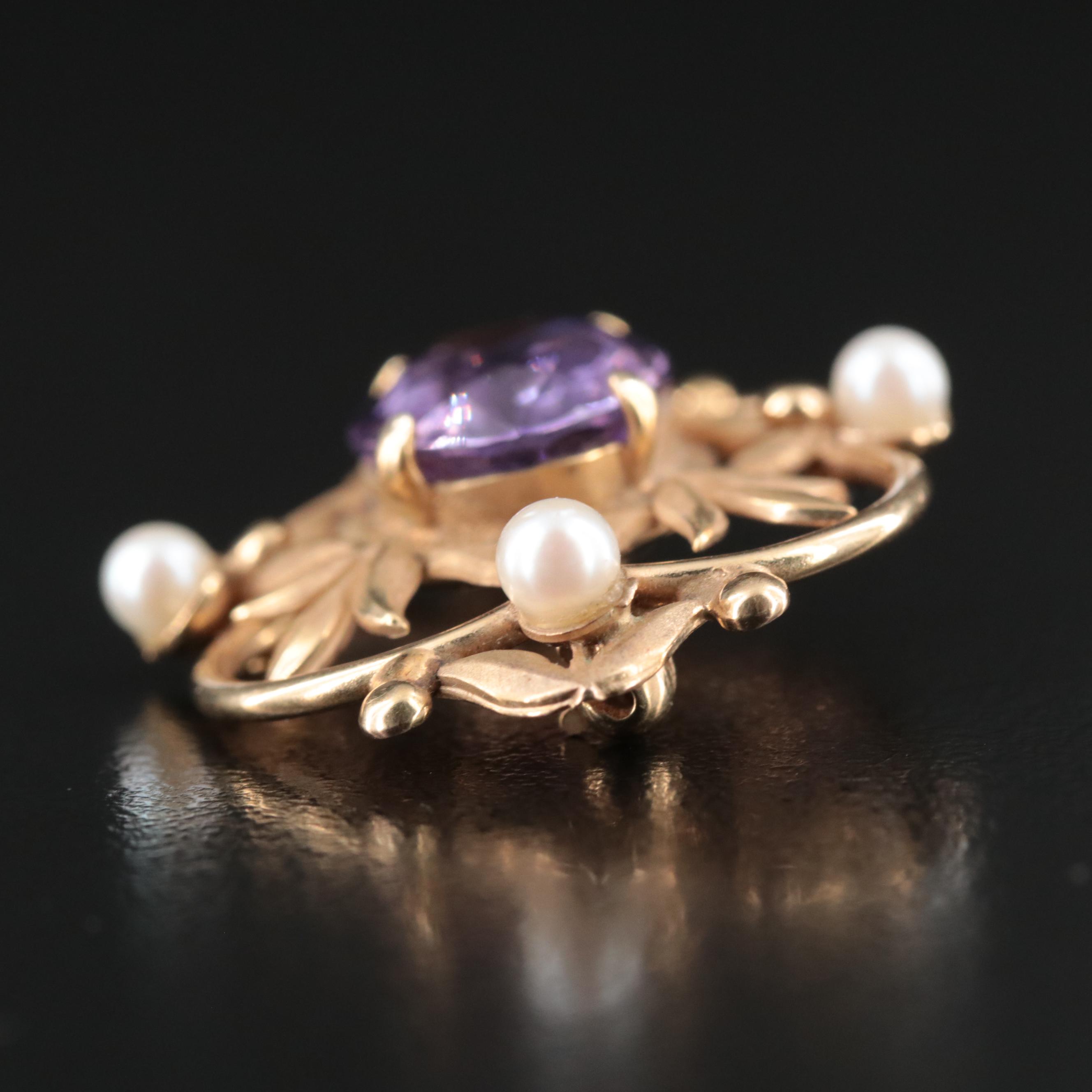 Vintage Binder Brothers 14K Amethyst and Seed Pearl Brooch EBTH