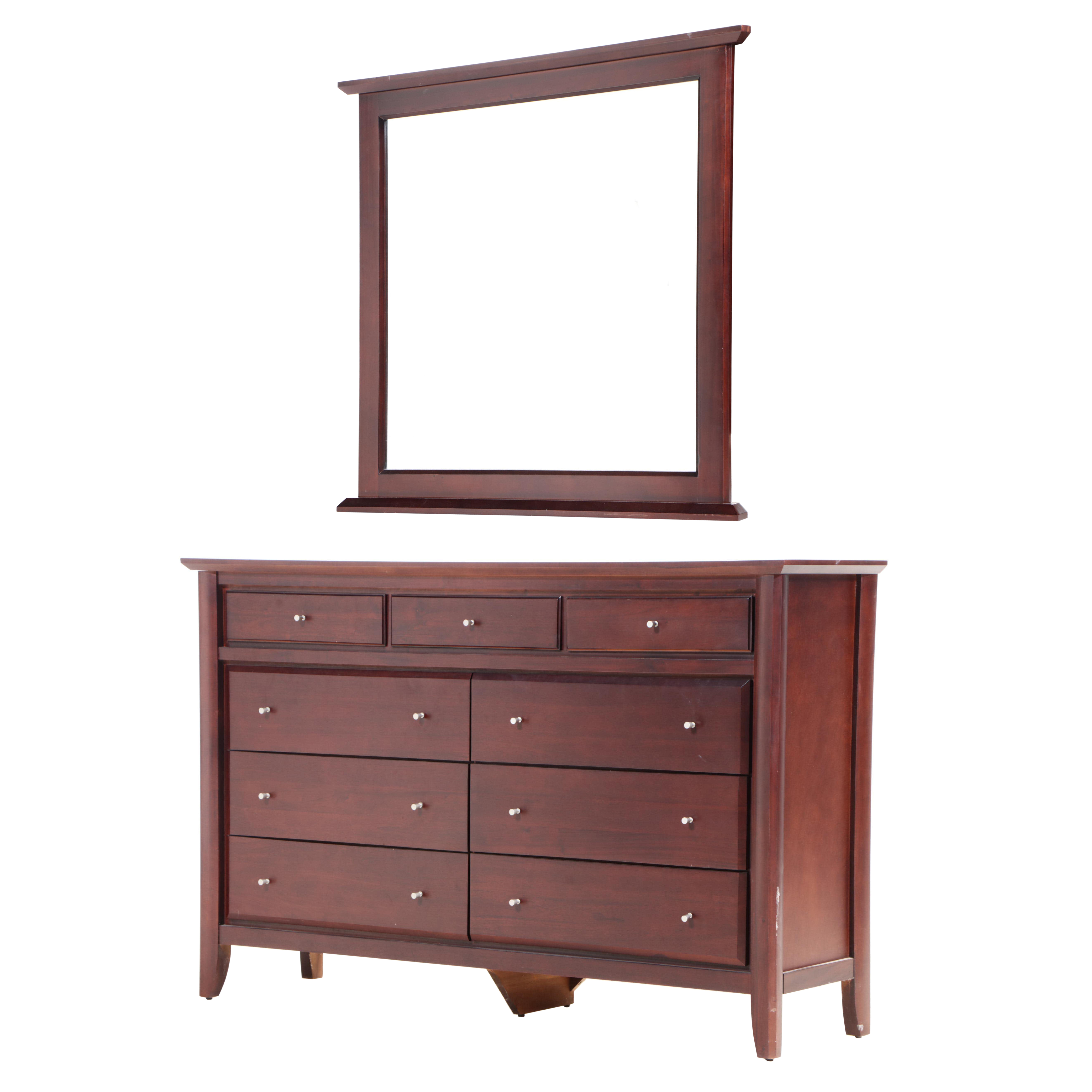 Contemporary Nine-Drawer Dresser and Mirror