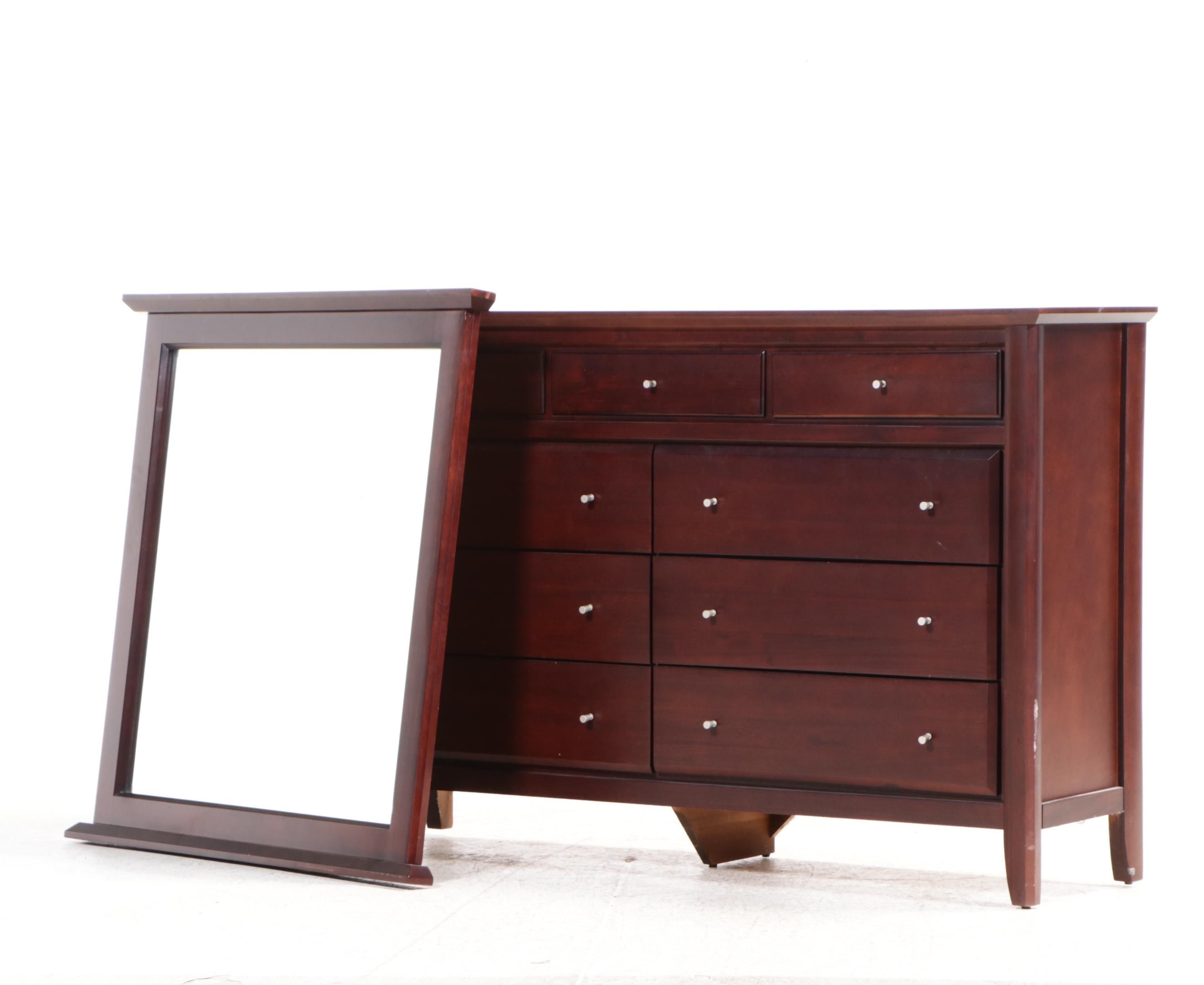 Contemporary Nine-Drawer Dresser and Mirror