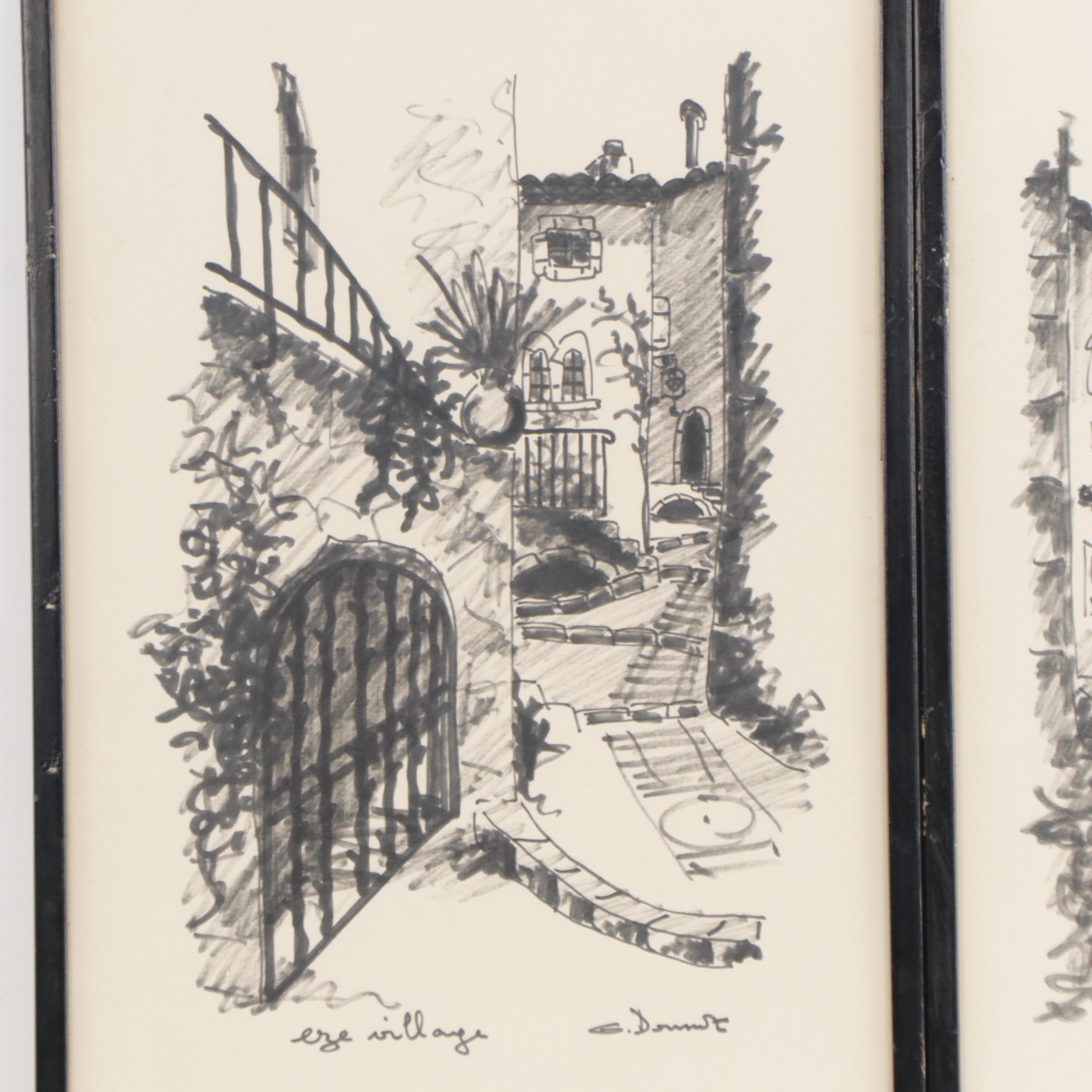 Lithographic Prints of Village Scenes