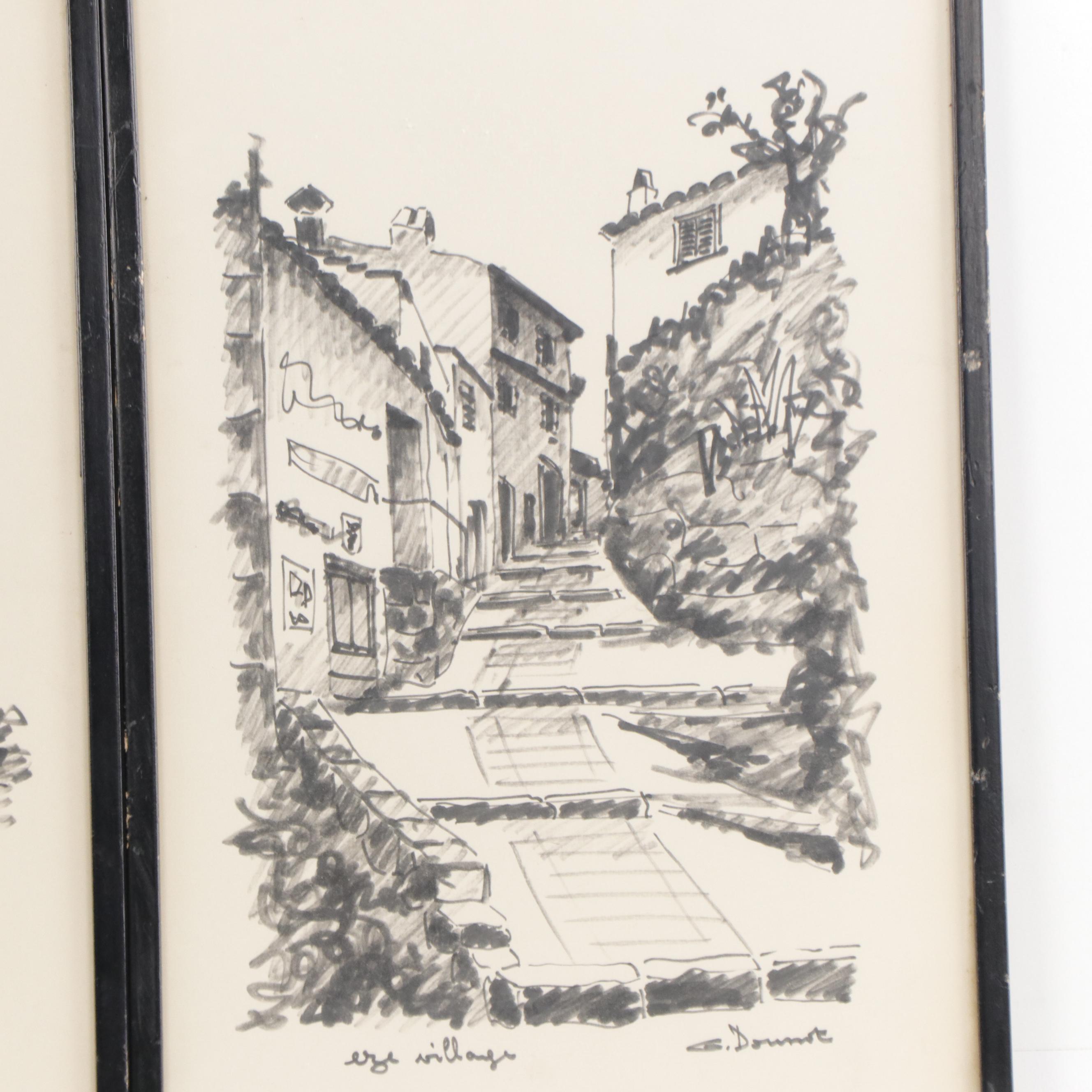 Lithographic Prints of Village Scenes