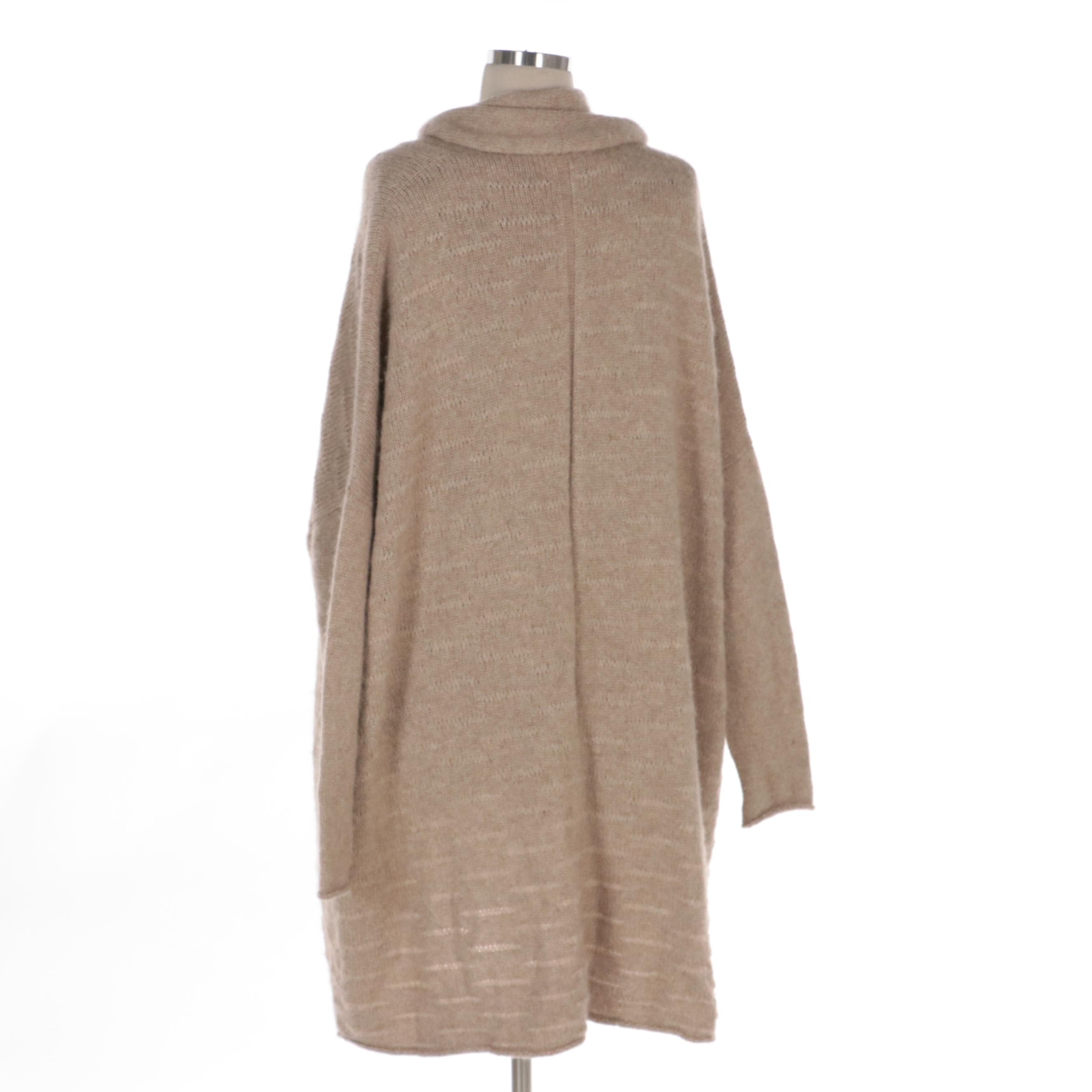 The Row Open Front Cardigan Sweater and Black Scoop Neck Long Sleeve T-Shirt