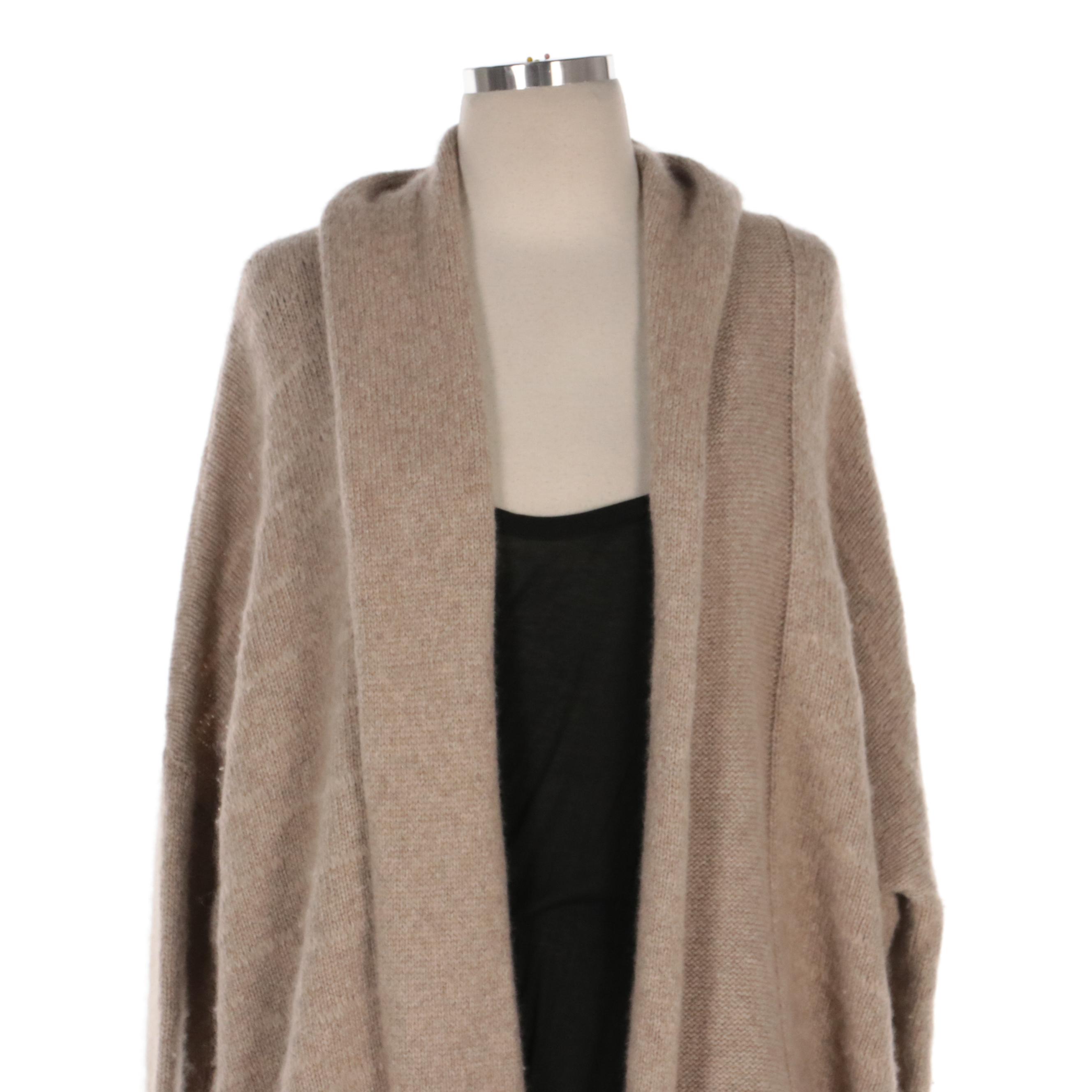 The Row Open Front Cardigan Sweater and Black Scoop Neck Long Sleeve T-Shirt