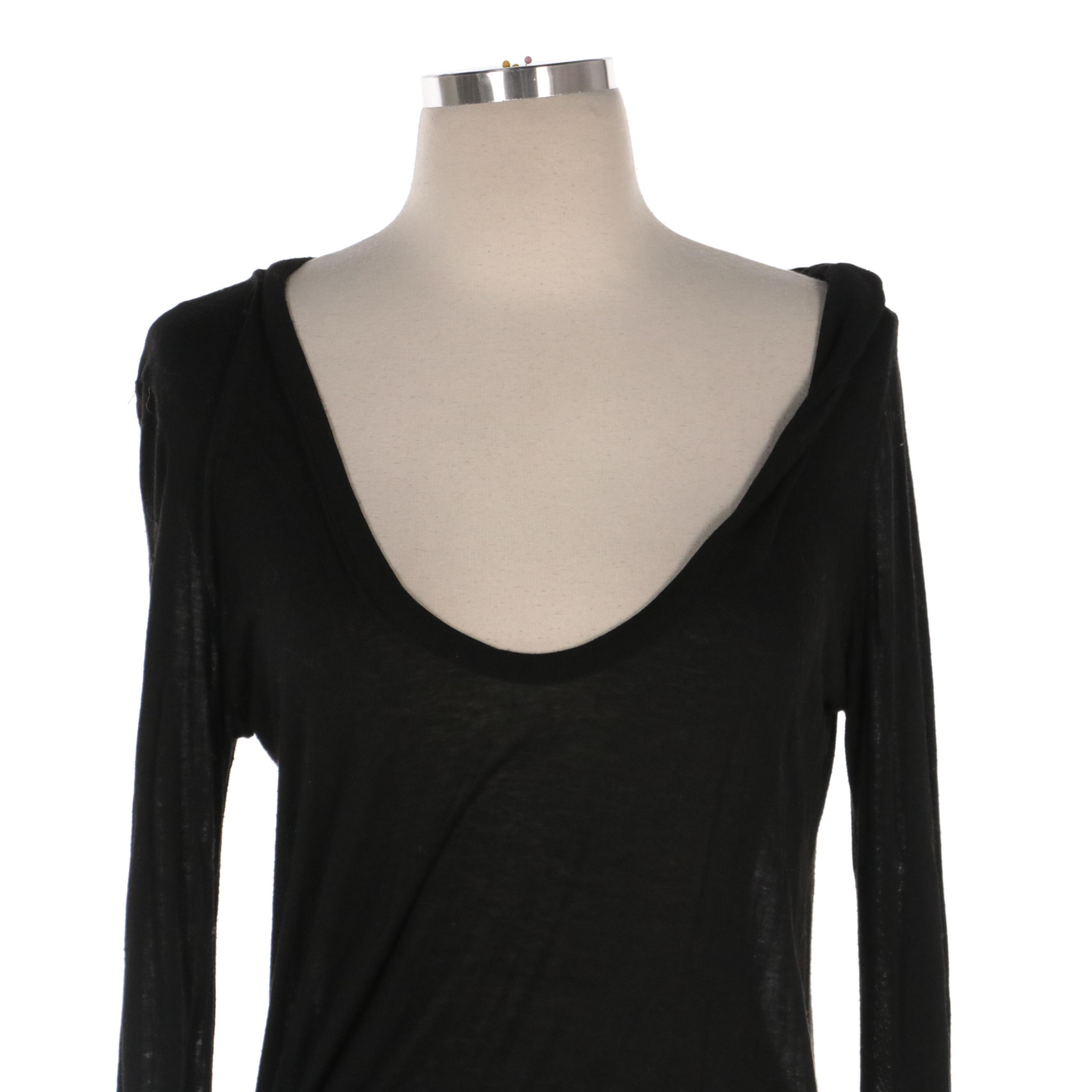 The Row Open Front Cardigan Sweater and Black Scoop Neck Long Sleeve T-Shirt