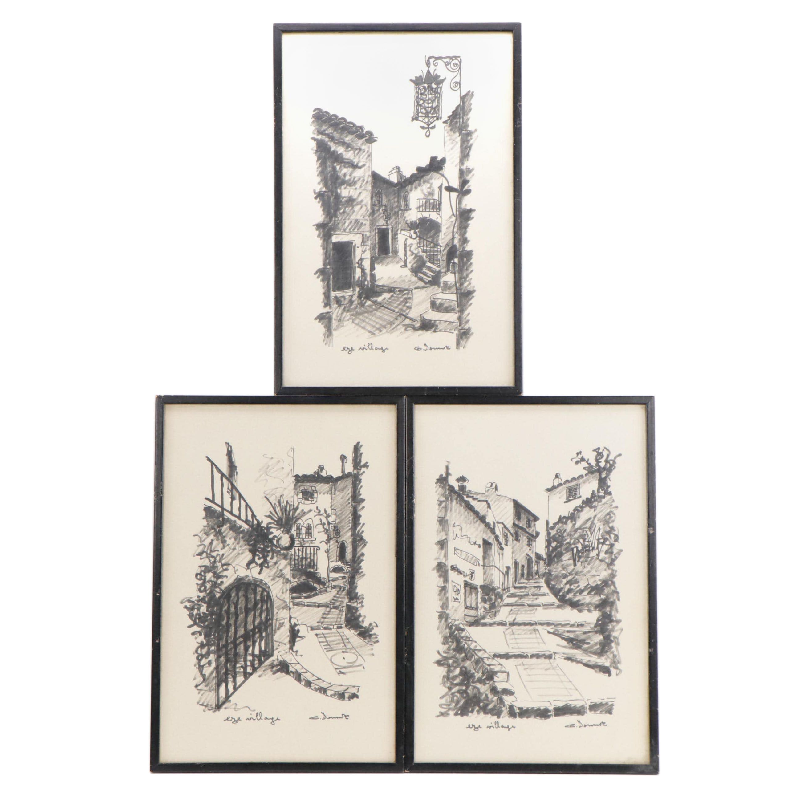 Lithographic Prints of Village Scenes