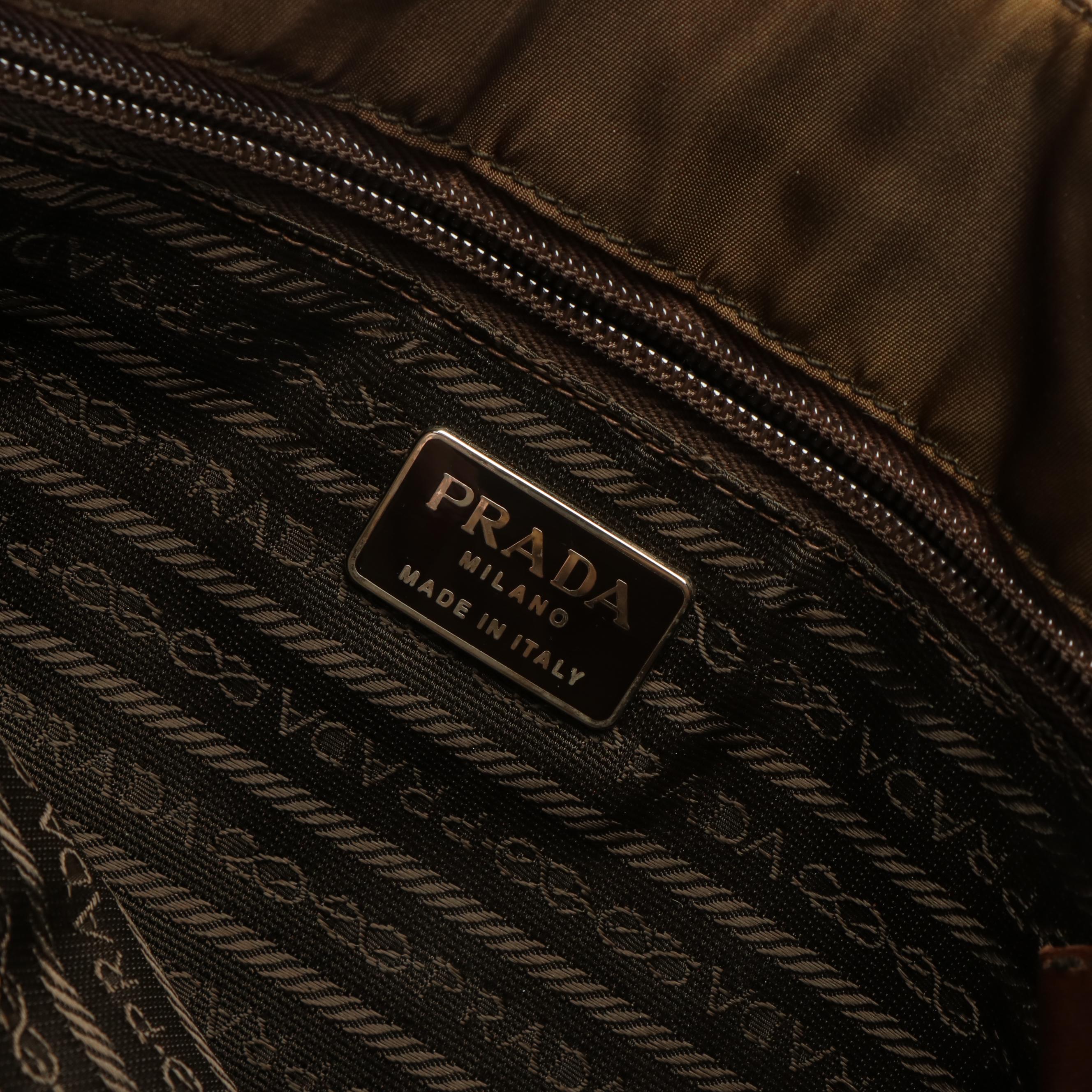 Prada Brown Leather and Nylon Tote Shoulder Bag