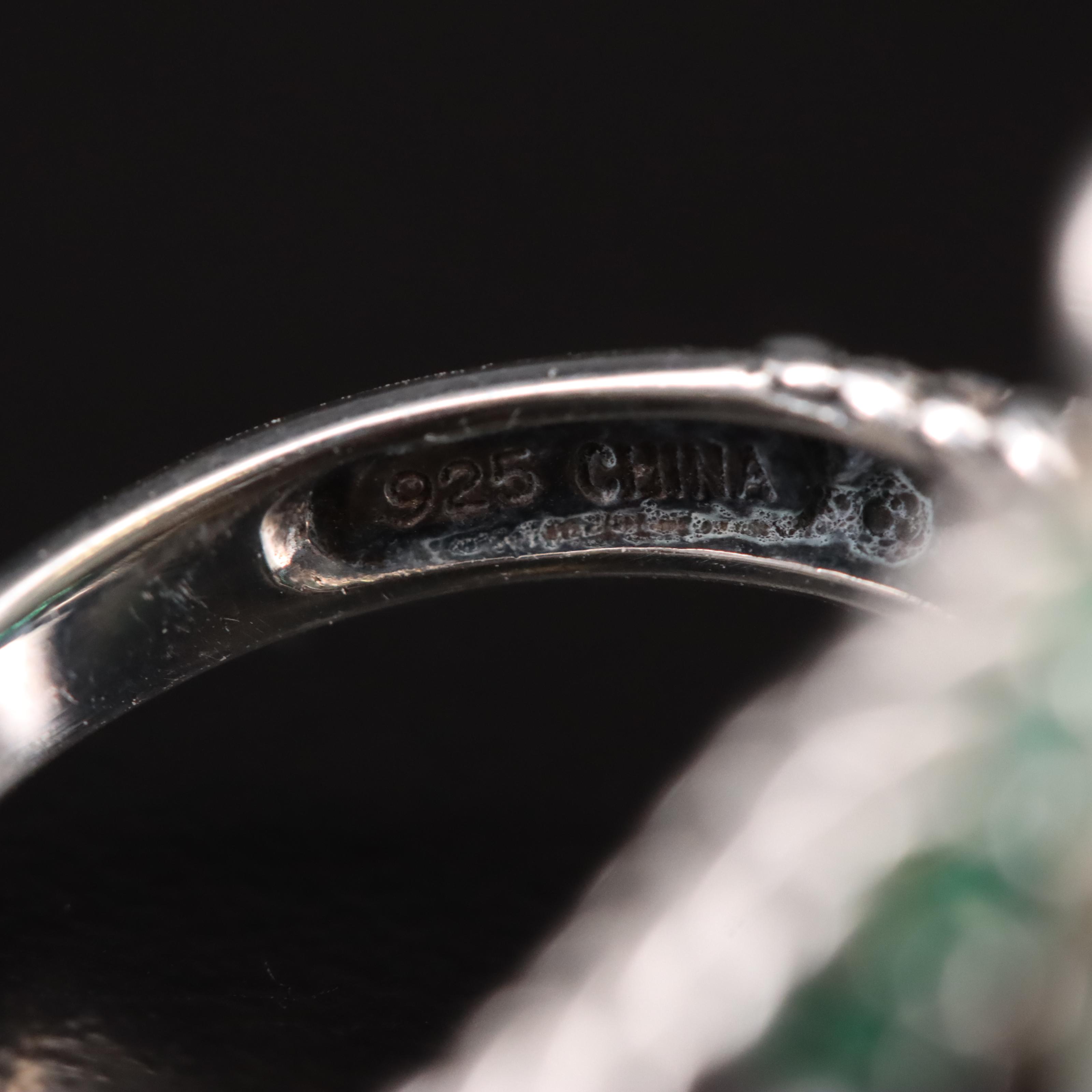 Sterling Jadeite, Ruby and Glass Dragon Ring