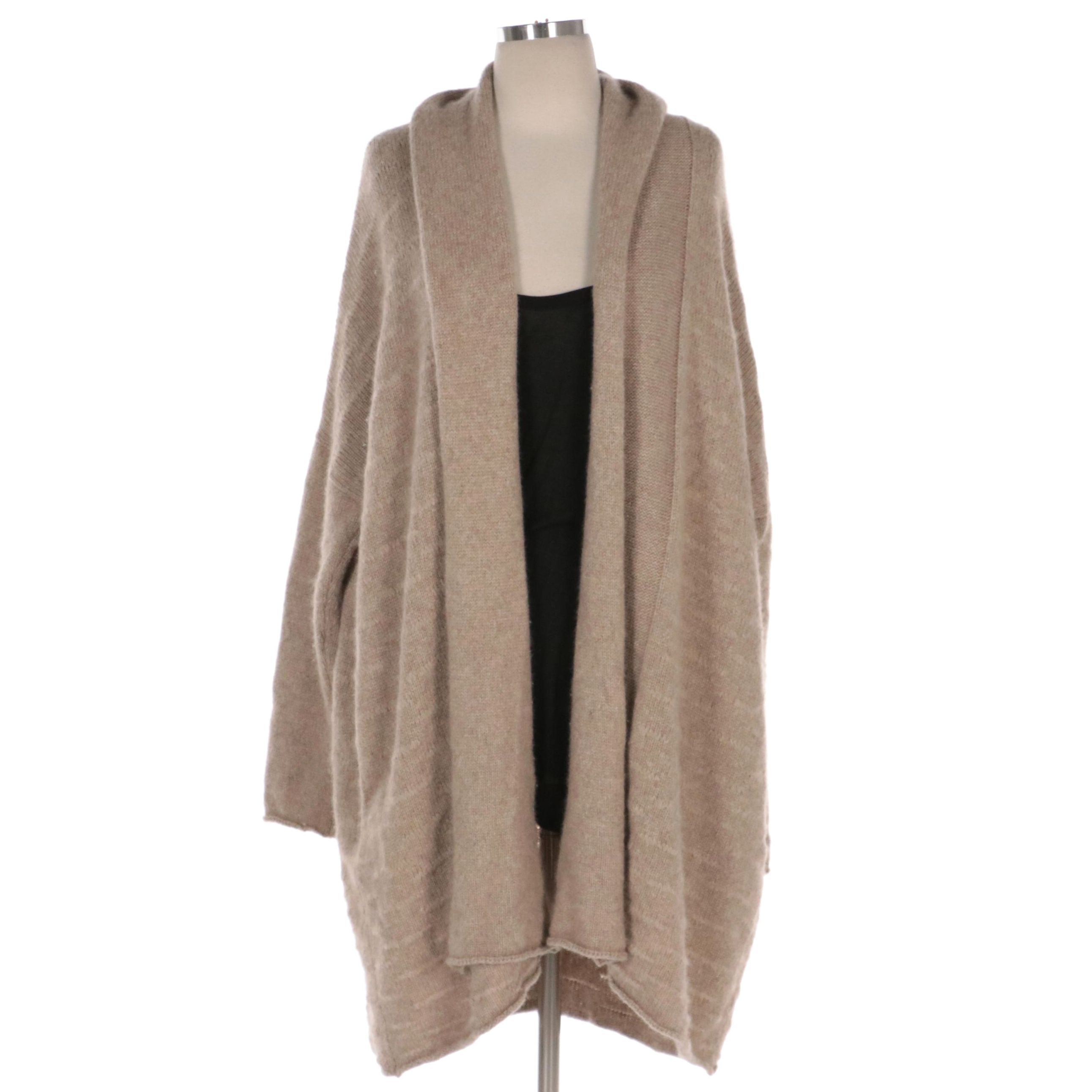 The Row Open Front Cardigan Sweater and Black Scoop Neck Long Sleeve T-Shirt